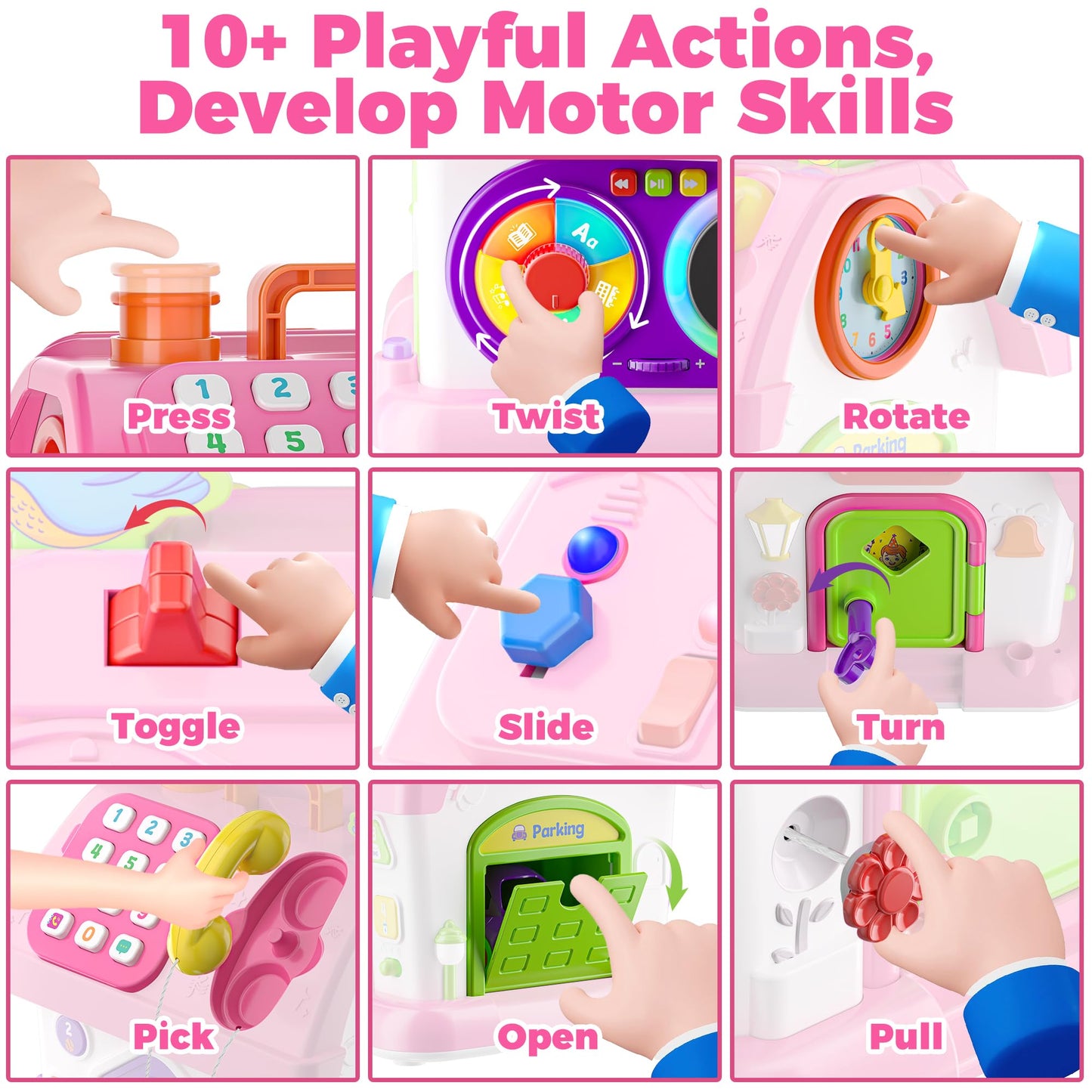 Talkfun Montessori Learning House Toy - Bilingual Musical Playset for 12-18 Months (Pink)
