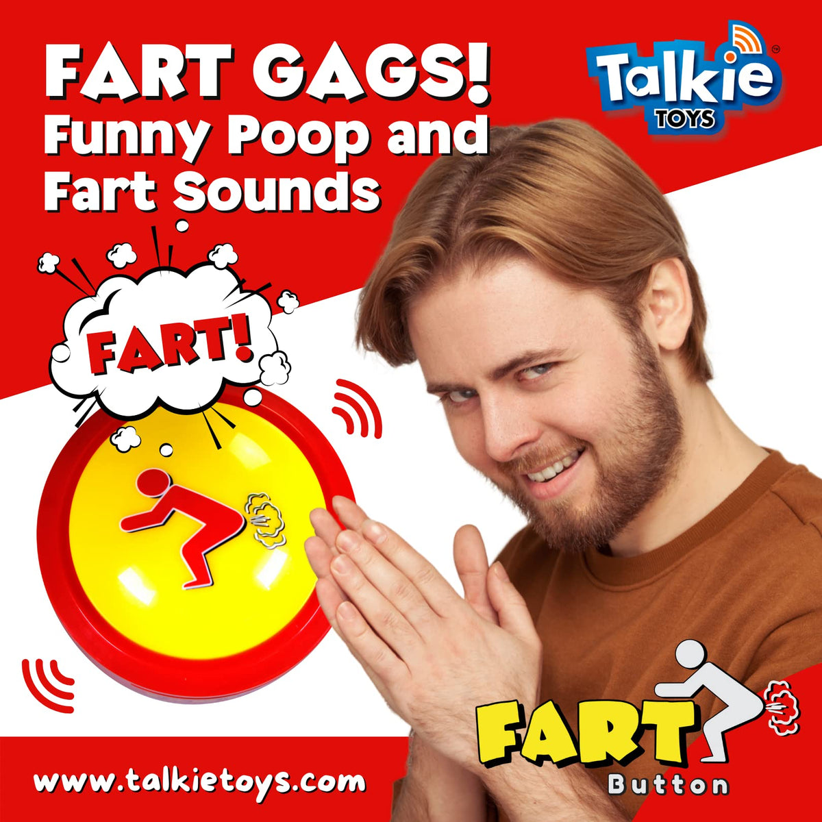 Talkie Toys Fart Button - Lights Up with 20 Funny Sounds | Prank Gift