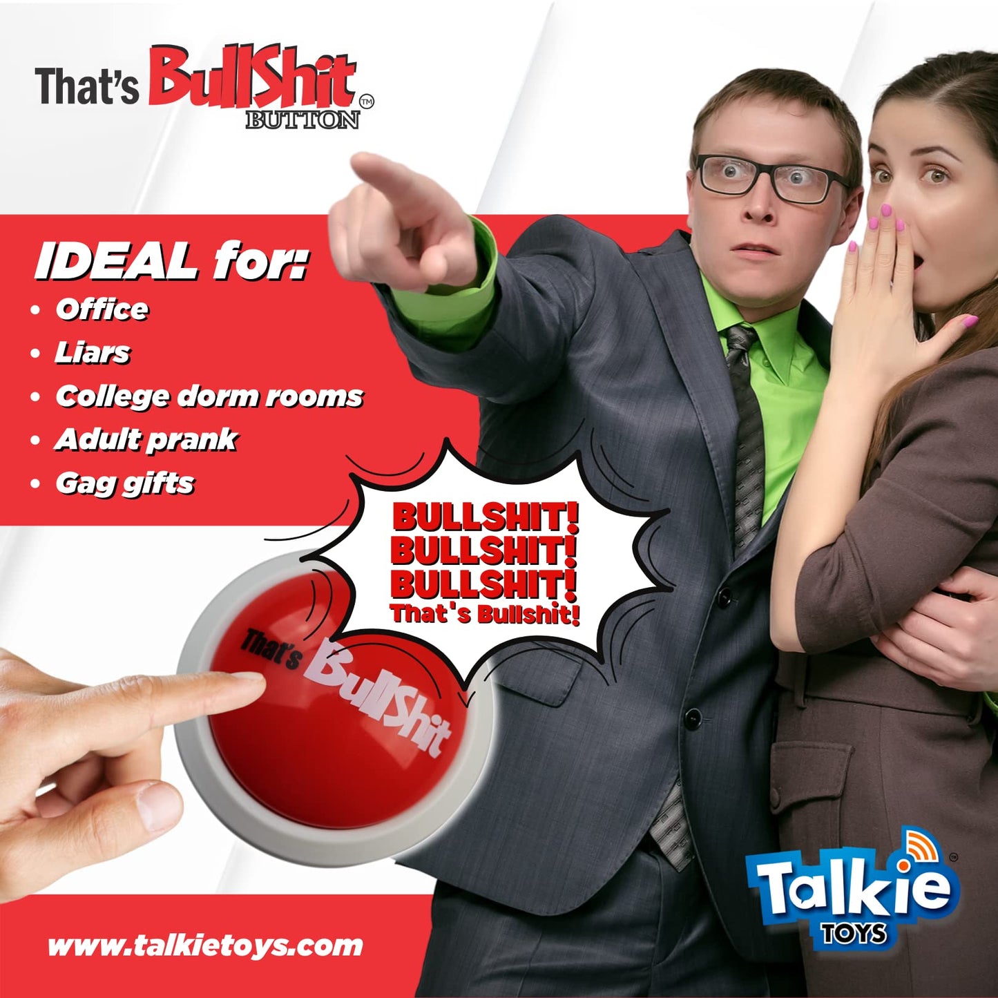 Talkie Toys That’s BS Button – Lights Up & Funny Sayings | Prank & Gag Gift