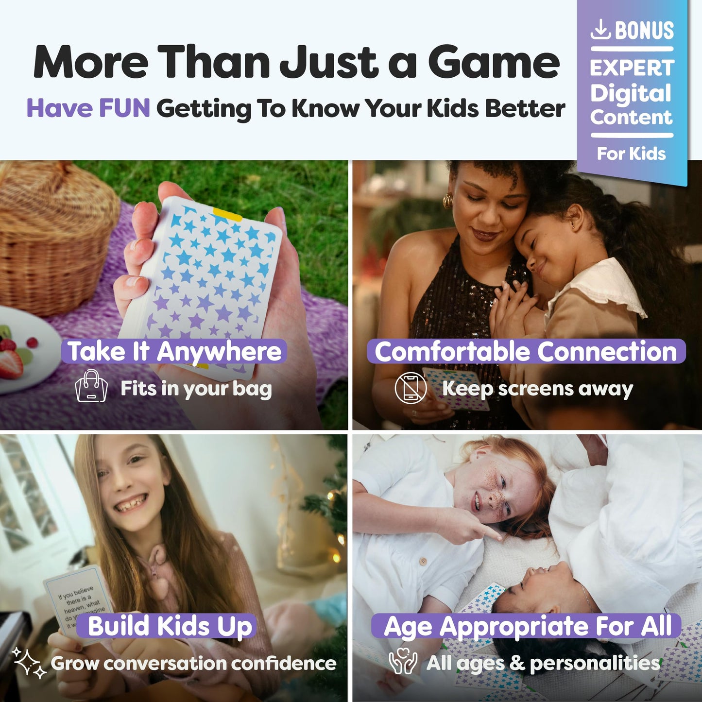 Talking Point Cards – 200 Kids Conversation Cards for Family Dinners & Road Trips