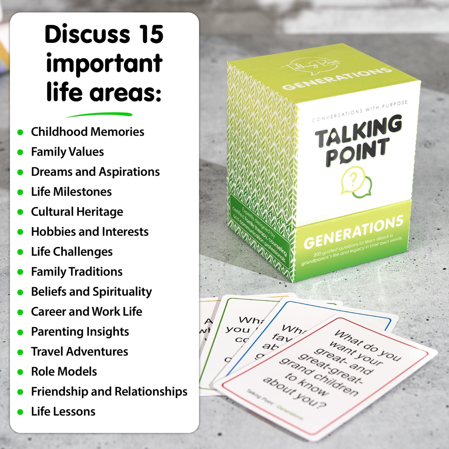 Talking Point Cards Generations Edition – 200 Deep, Fun Conversation Starters for Family Bonding
