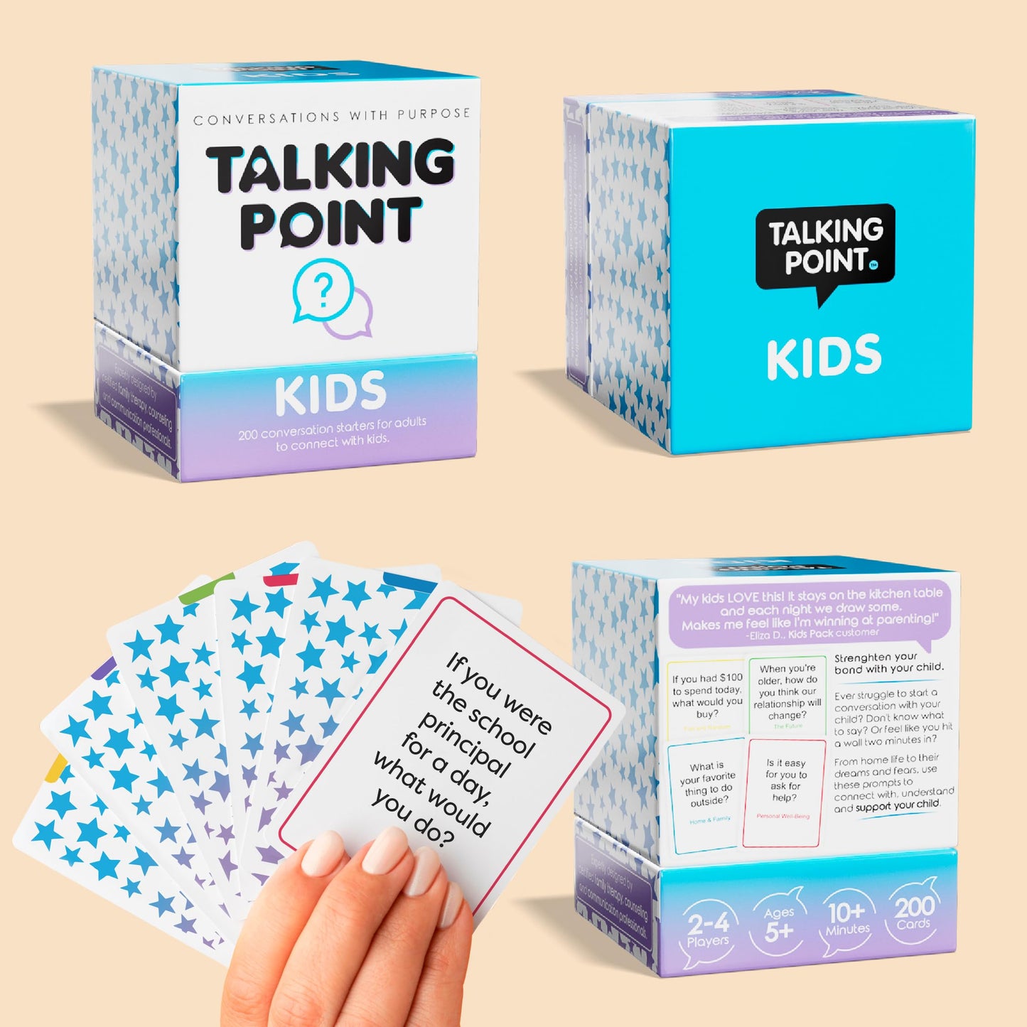 Talking Point Cards – 200 Kids Conversation Cards for Family Dinners & Road Trips