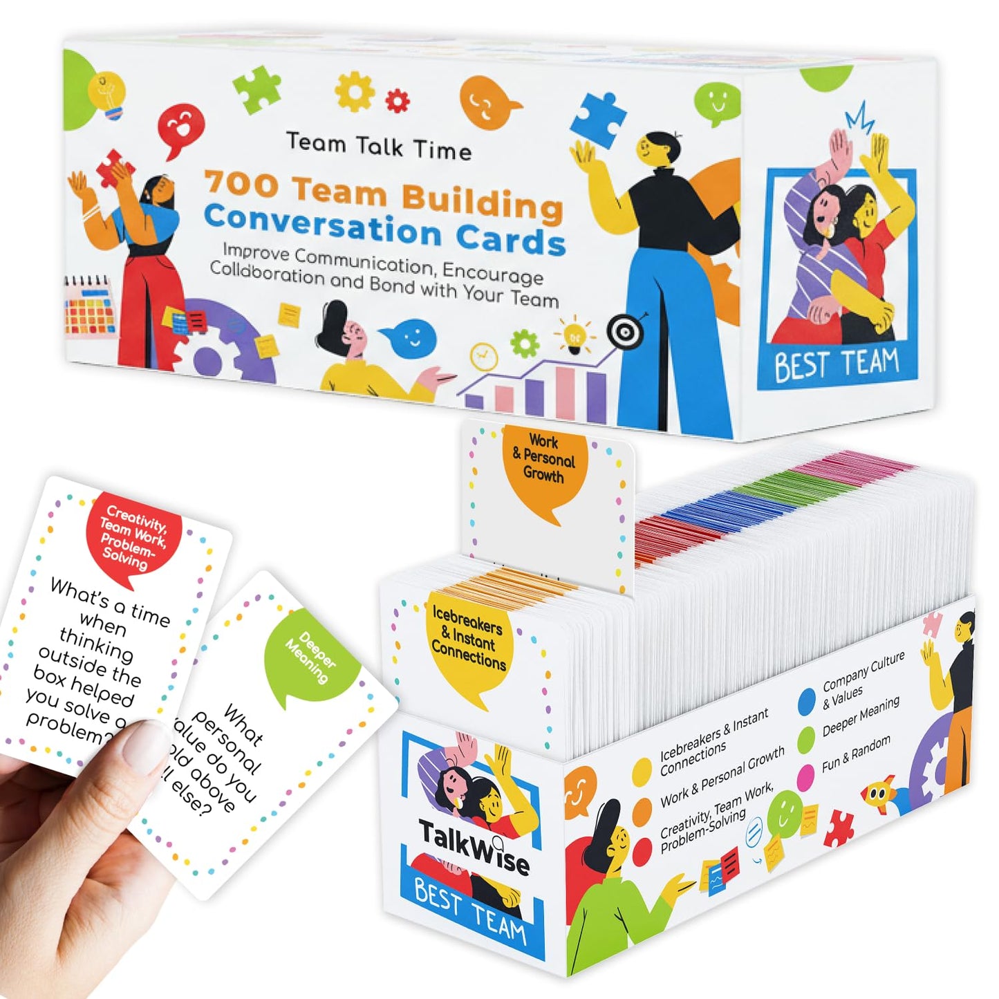 TalkWise 700 Team Building Cards for Work | Ice Breakers & Deeper Connections