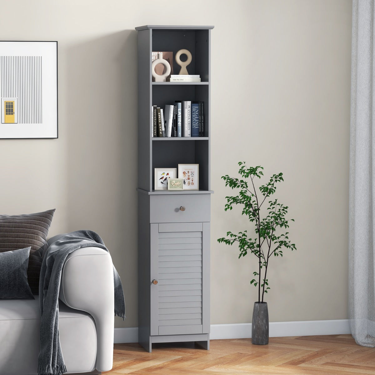 Tall Bathroom Cabinet with Adjustable Shelves-Black