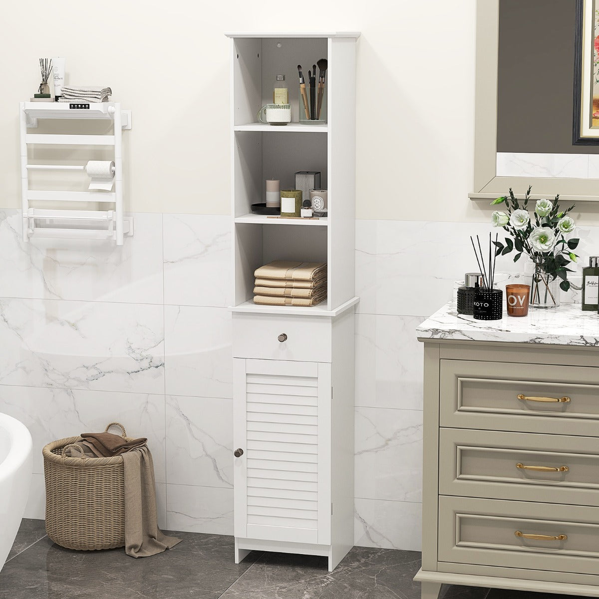 Tall Bathroom Cabinet with Adjustable Shelves-Black