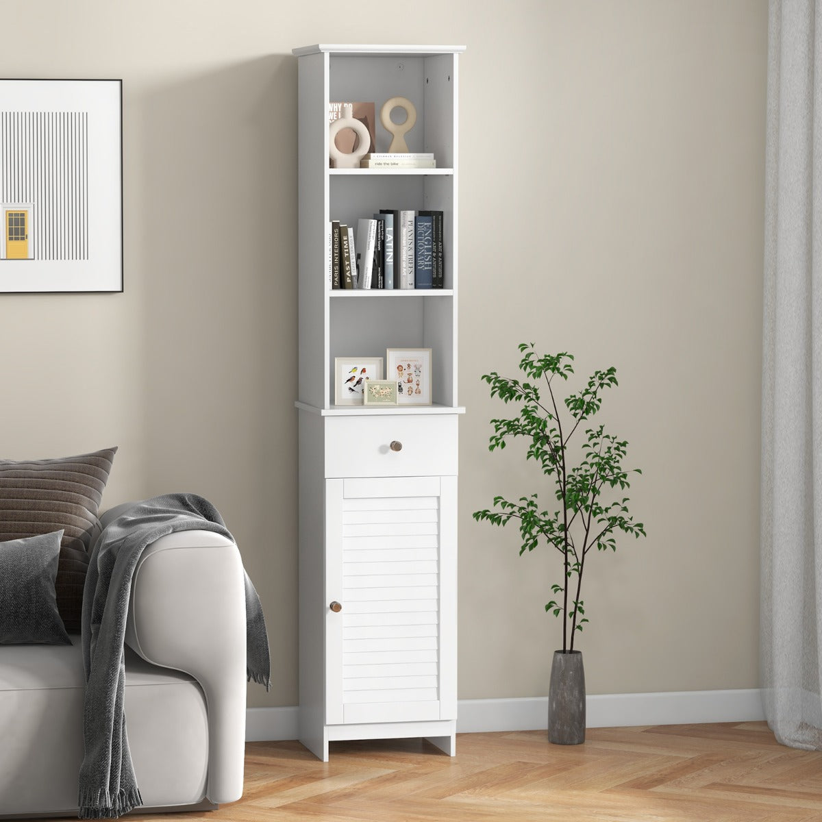 Tall Bathroom Cabinet with Adjustable Shelves-Black