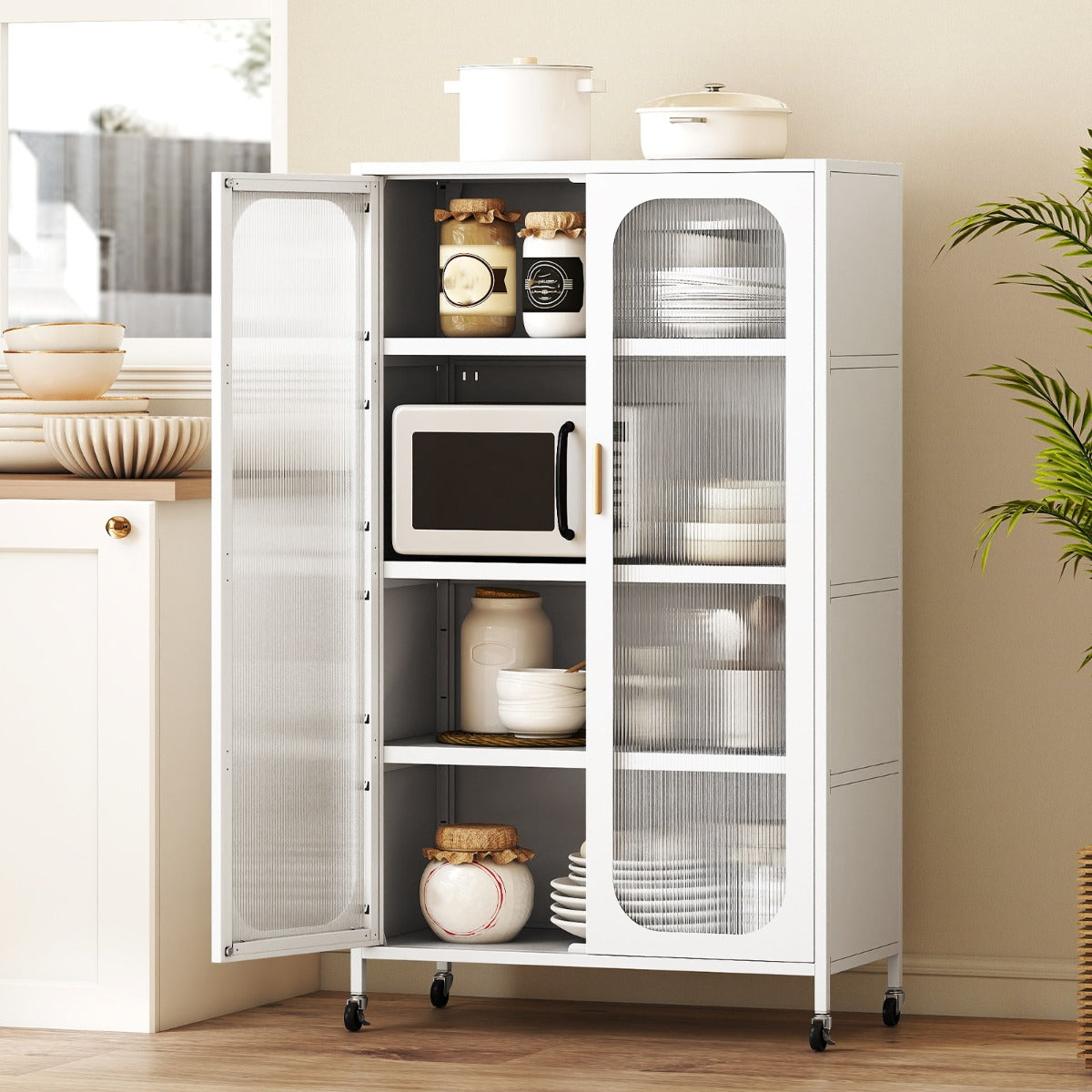 5-Tier Tall Kitchen Pantry with Adjustable Shelves and Semi-Transparent Doors-Black