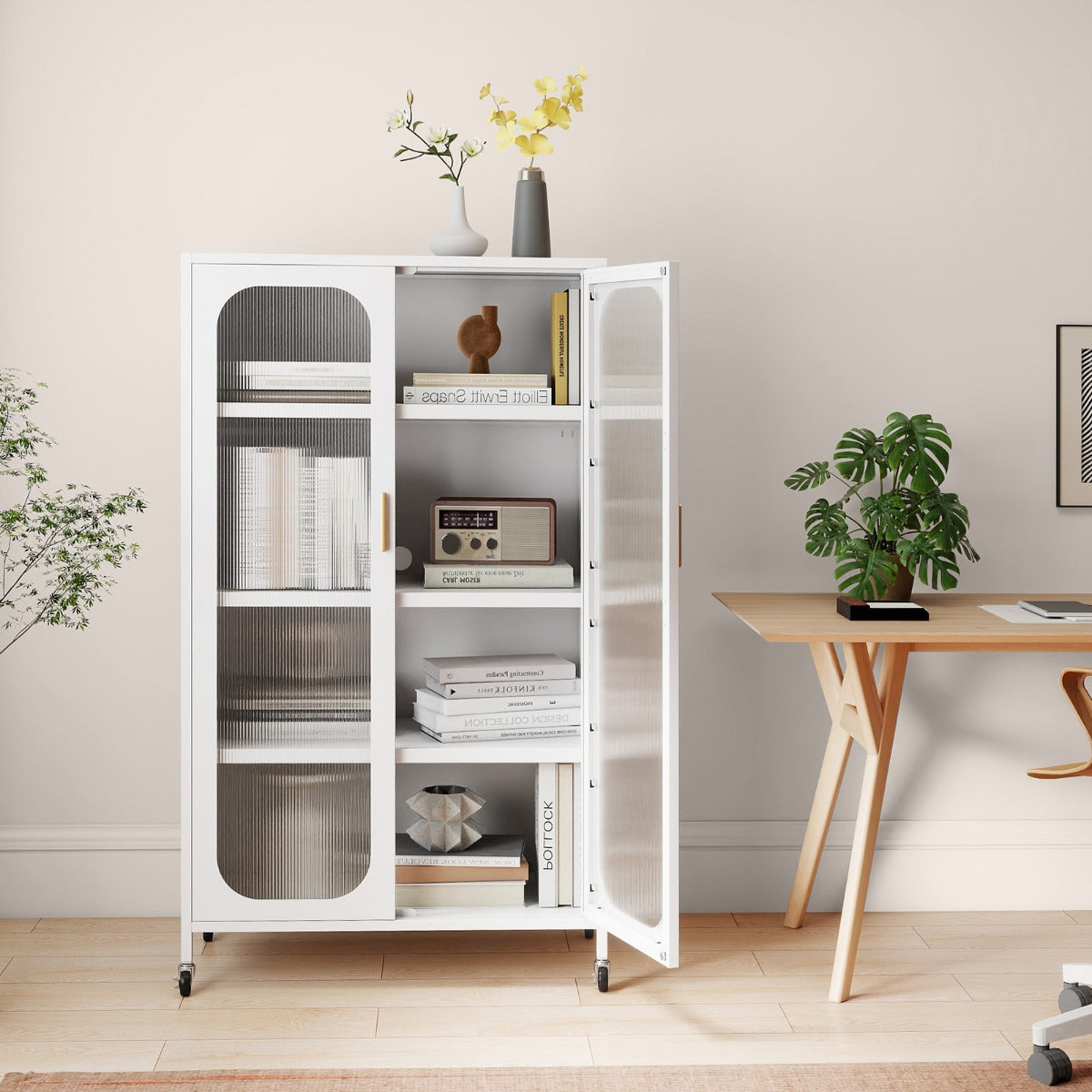5-Tier Tall Kitchen Pantry with Adjustable Shelves and Semi-Transparent Doors-Black