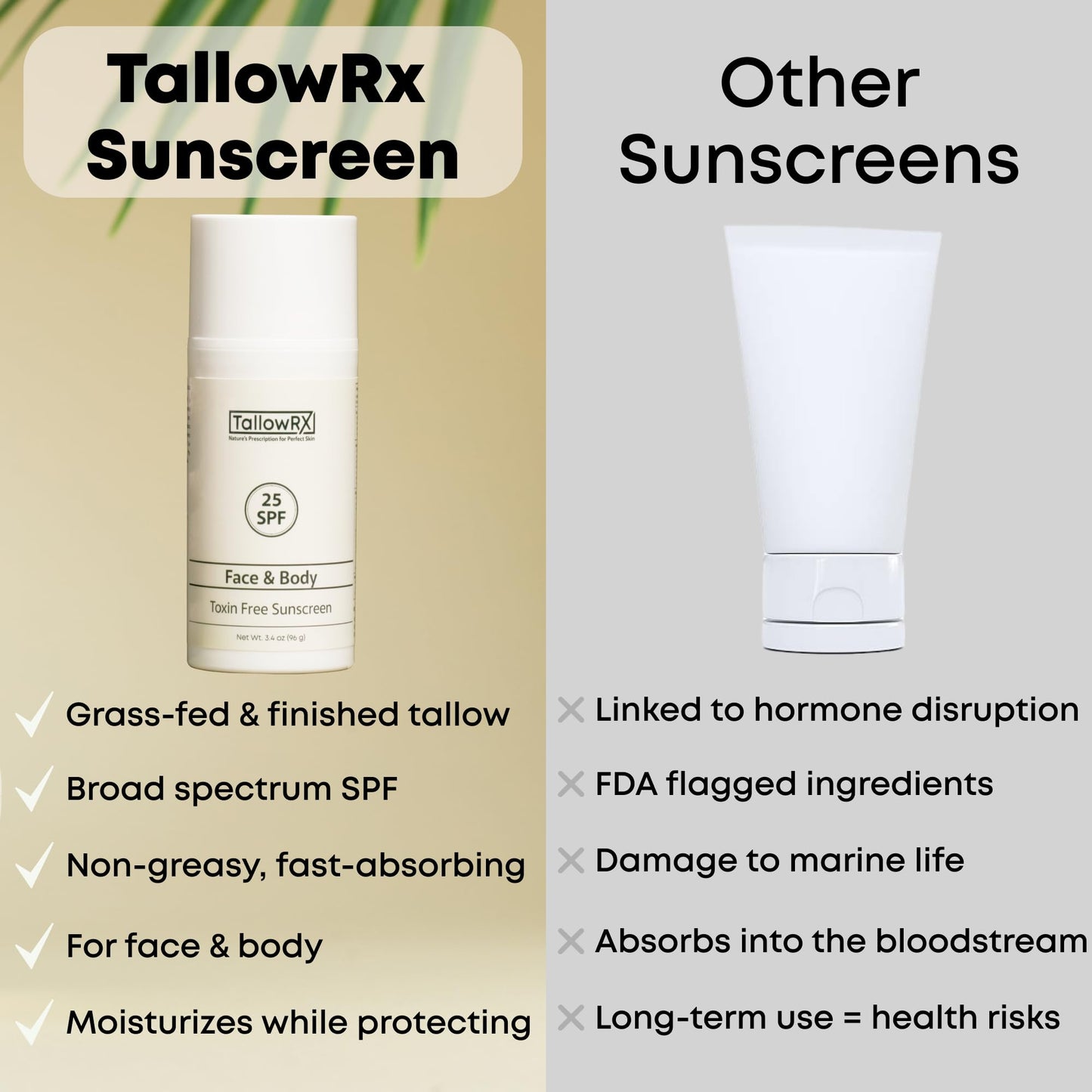 TALLOWRX SPF 25 Mineral Sunscreen – Reef-Safe, Non-Nano Zinc Oxide, Red Raspberry & Vitamin E | 3.4 oz