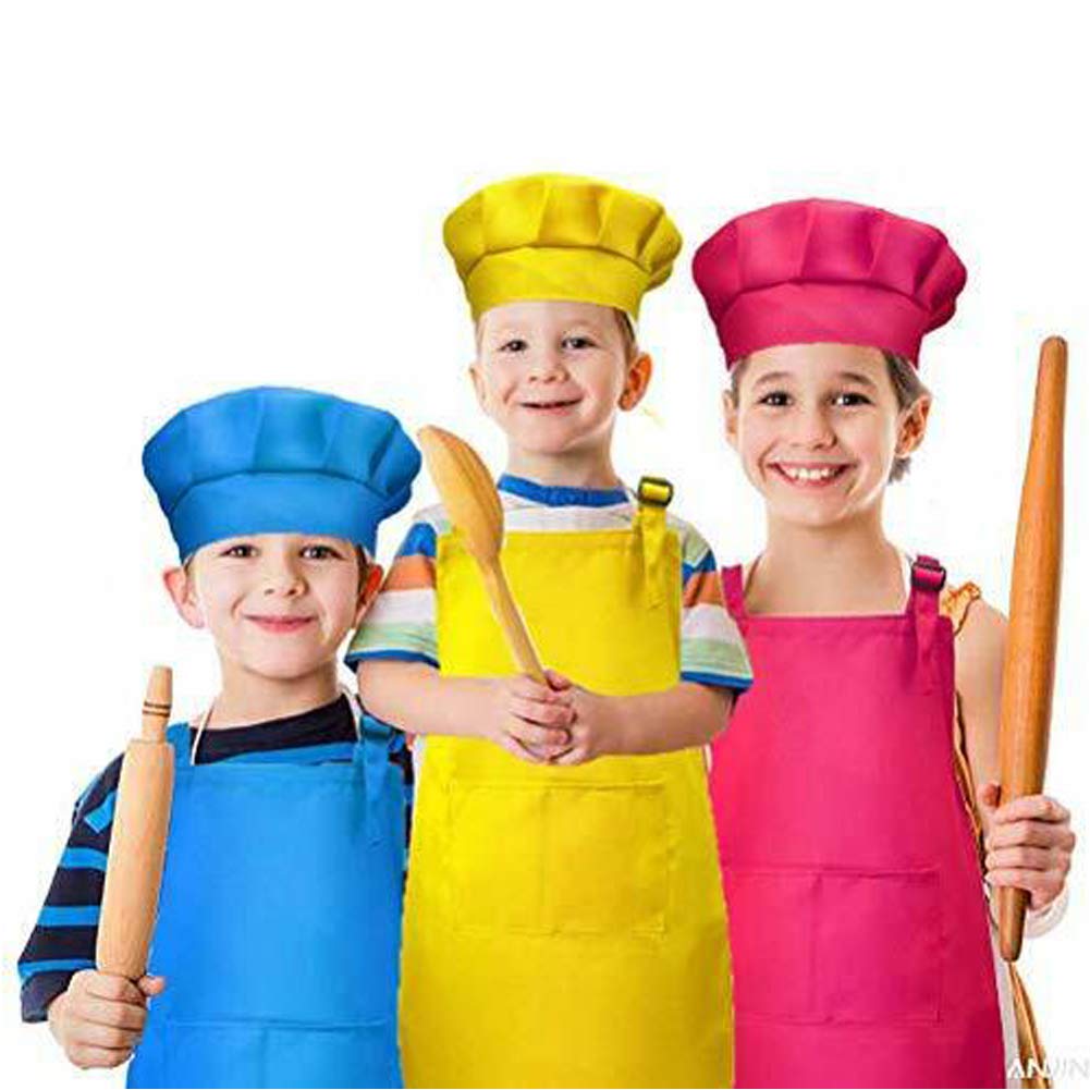 Tamicy 10-Piece Kids Chef Hat & Apron Set with Pockets — Adjustable, Colorful for Cooking, Baking & Crafts
