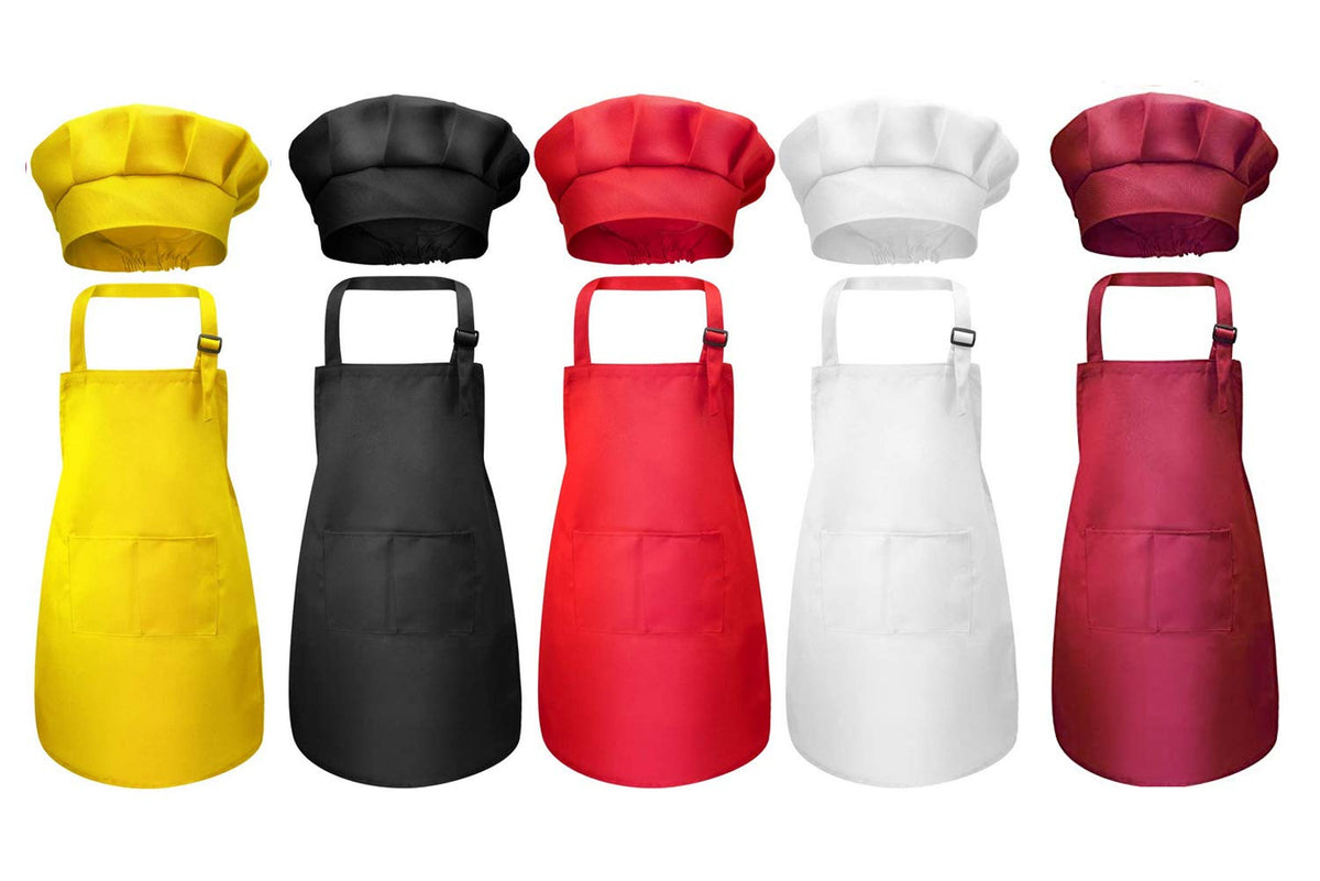 Tamicy 10-Piece Kids Chef Hat & Apron Set with Pockets — Adjustable, Colorful for Cooking, Baking & Crafts