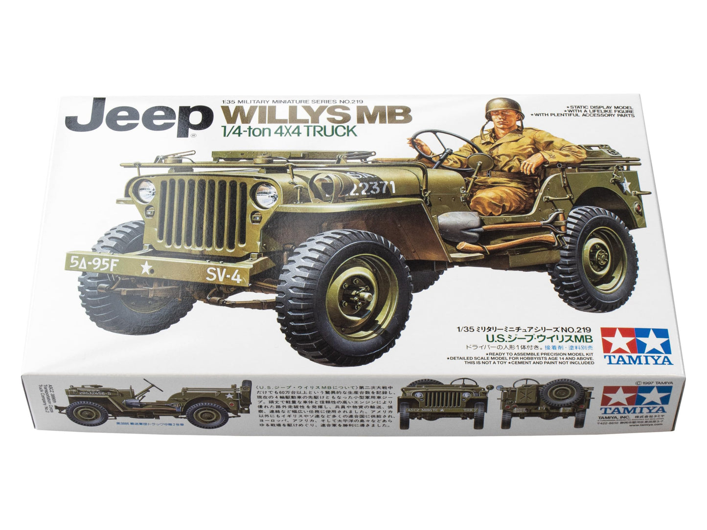 TAMIYA Jeep Willys MB 1/35 Scale 4x4 Hobby Model Kit with Driver Figure and Decals