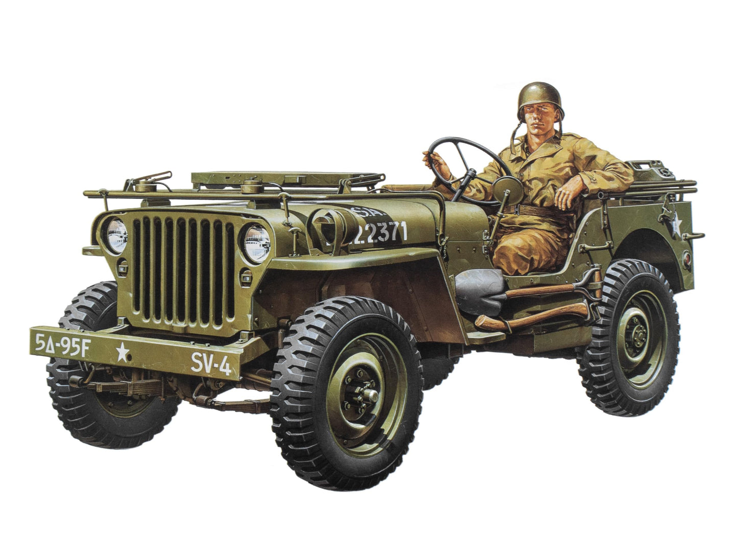TAMIYA Jeep Willys MB 1/35 Scale 4x4 Hobby Model Kit with Driver Figure and Decals