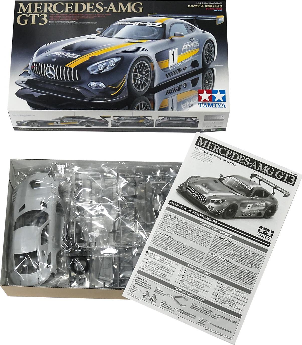 Tamiya 24345 Mercedes-AMG GT3 1/24 Scale Kit – 198 mm Length, Assembly Required