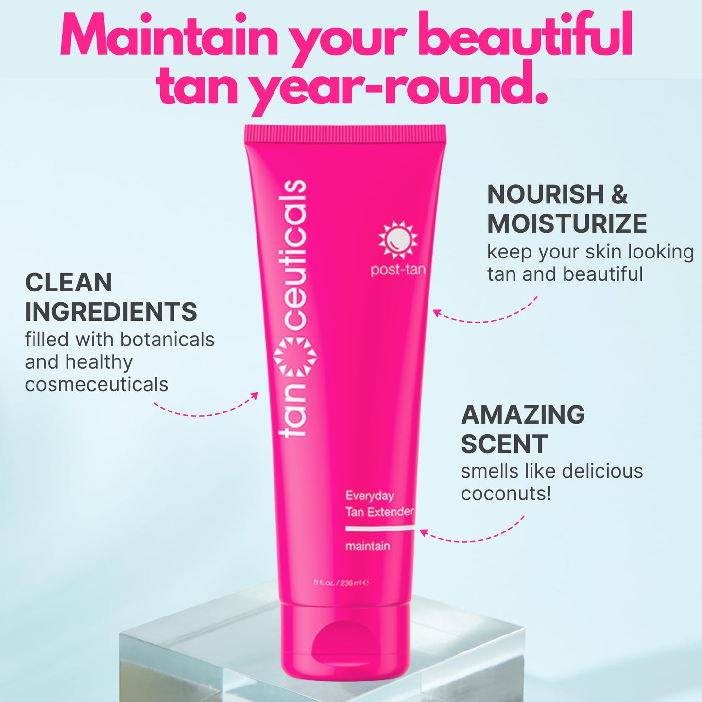 Tanceuticals Everyday Tan Extender Lotion – Nourish Skin & Maintain Even Color | Coconut Scent, 8 oz