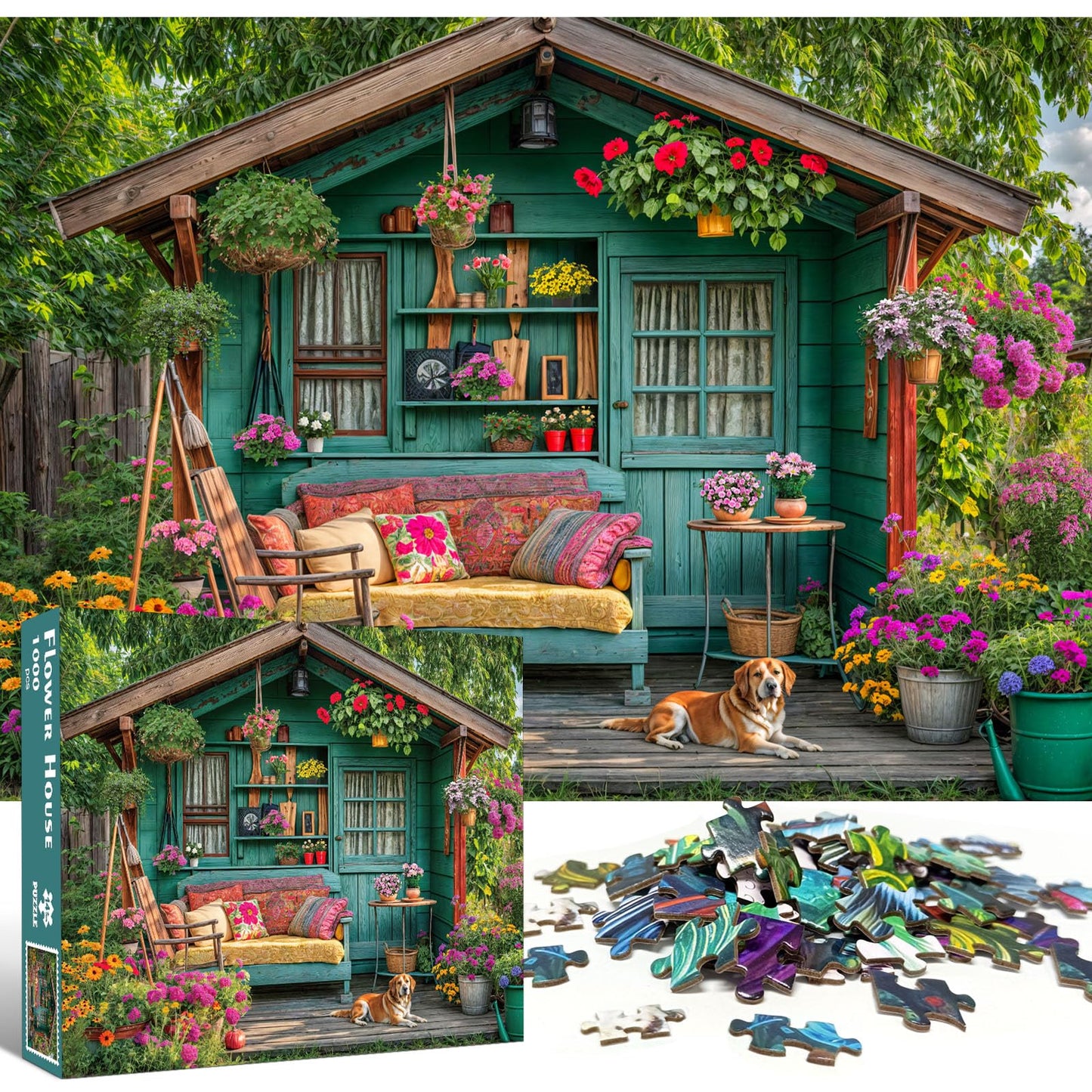 TangMosaic 1000-Piece Flower House Puzzle for Adults | Interlock & Low Dust