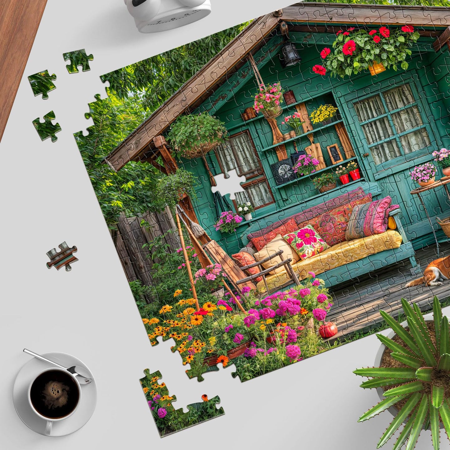 TangMosaic 1000-Piece Flower House Puzzle for Adults | Interlock & Low Dust