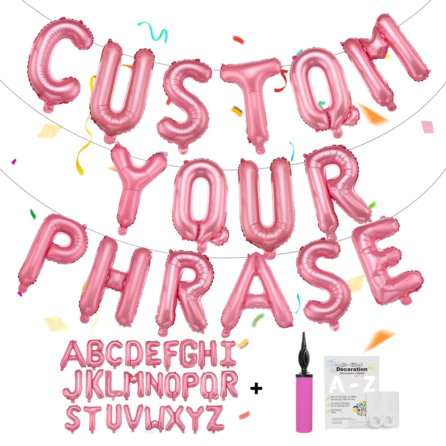 TangTuan 52 Pcs Pink Foil Letter Balloons with Air Pump – 16" A-Z Sets for Birthday Banner & Party Decor