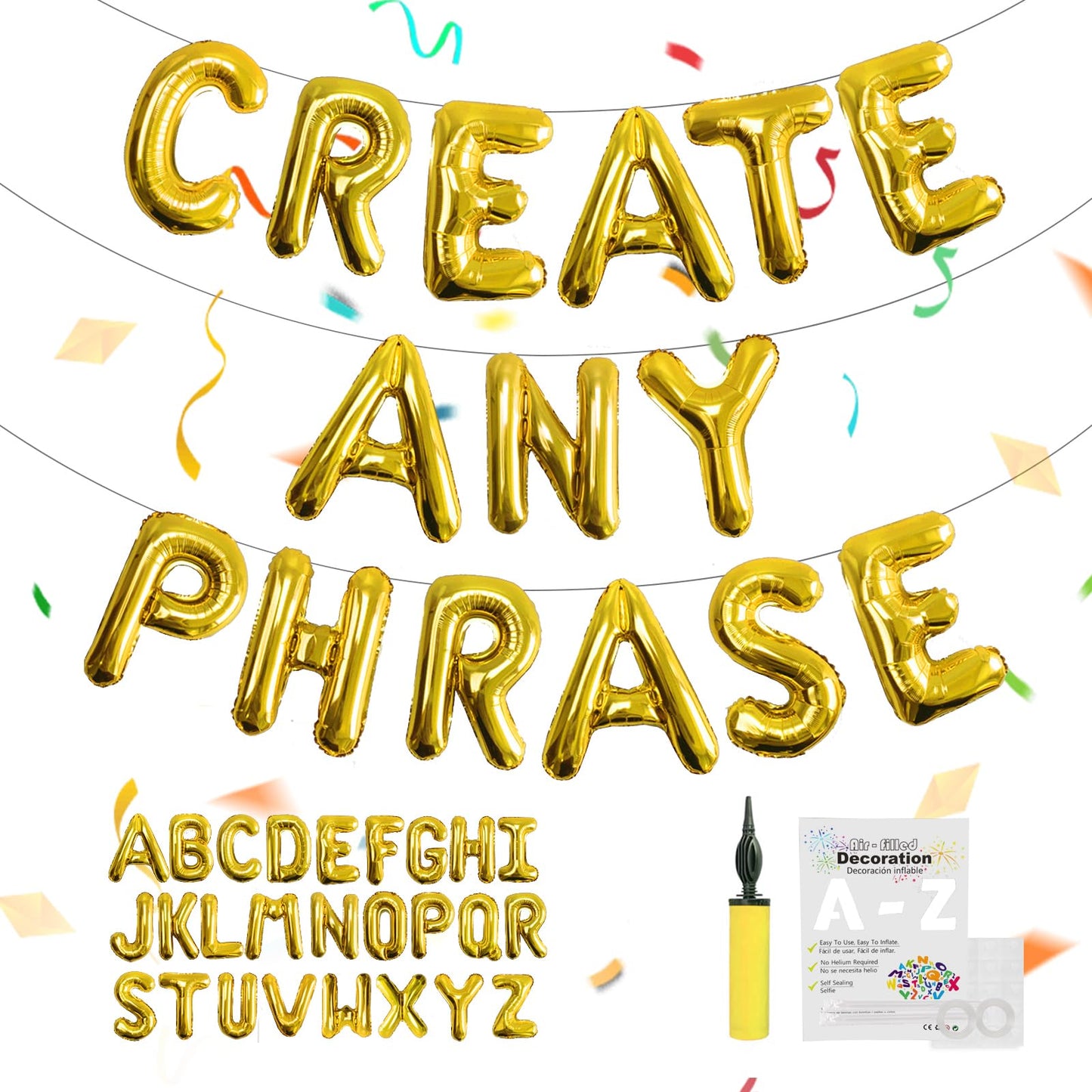 TangTuan 52 Pcs Gold Foil Letter Balloons with Air Pump | 16-Inch A-Z Sets for Birthday Banner & Party Decor