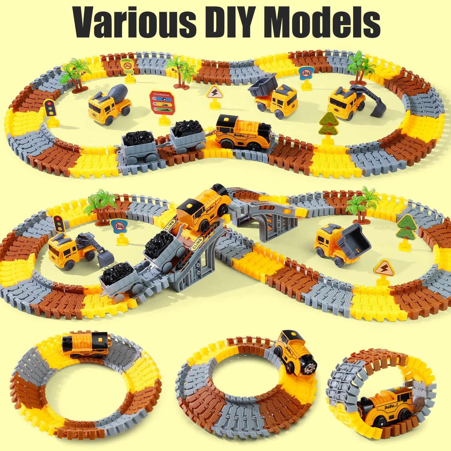 TANMGIN 281-Pcs Race Tracks Construction Toys – Creative Engineering Set for Kids 3-9