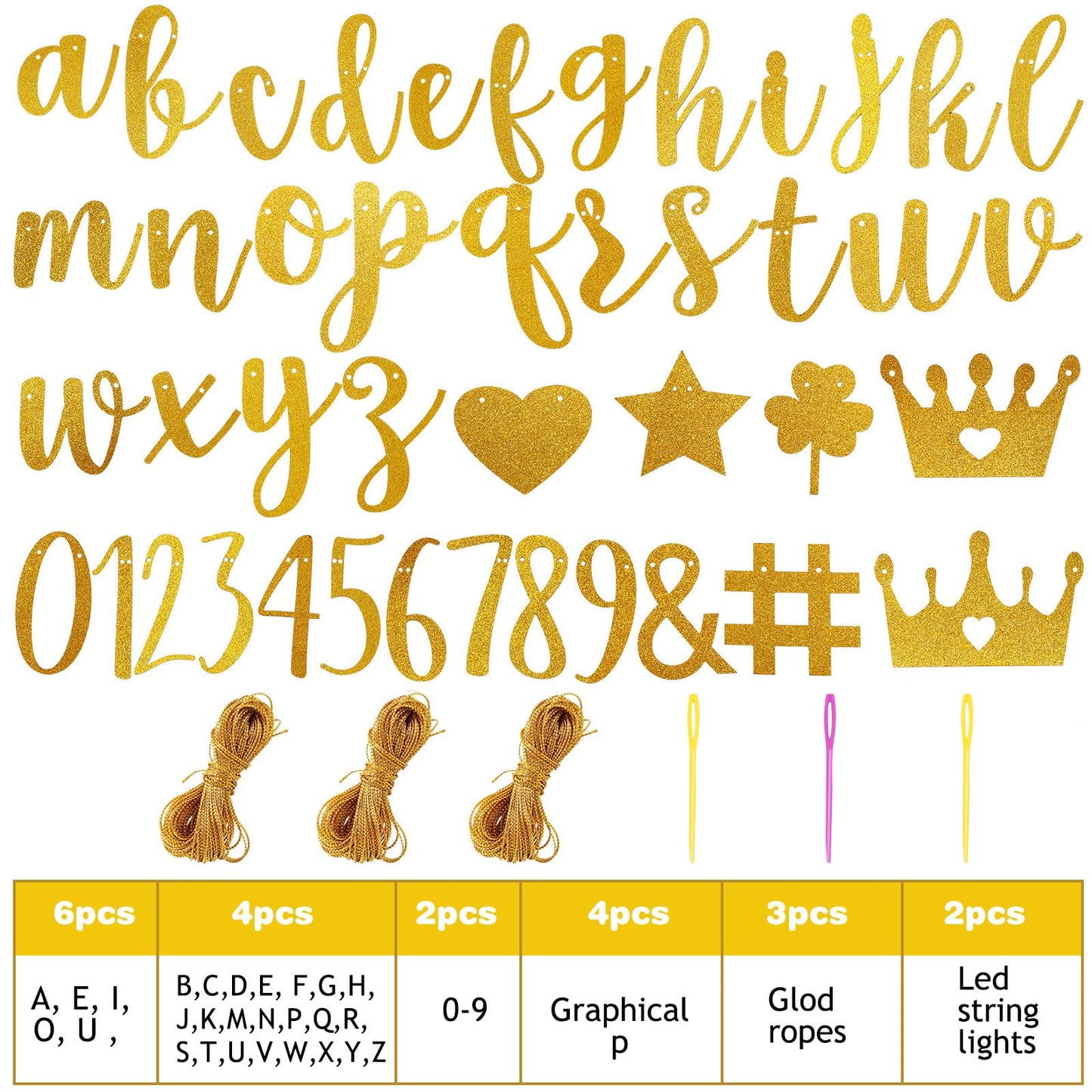 TaoBary 167-Pcs DIY Glitter Banner Kit – Customizable Happy Birthday Banner with 3 Ropes (Gold)