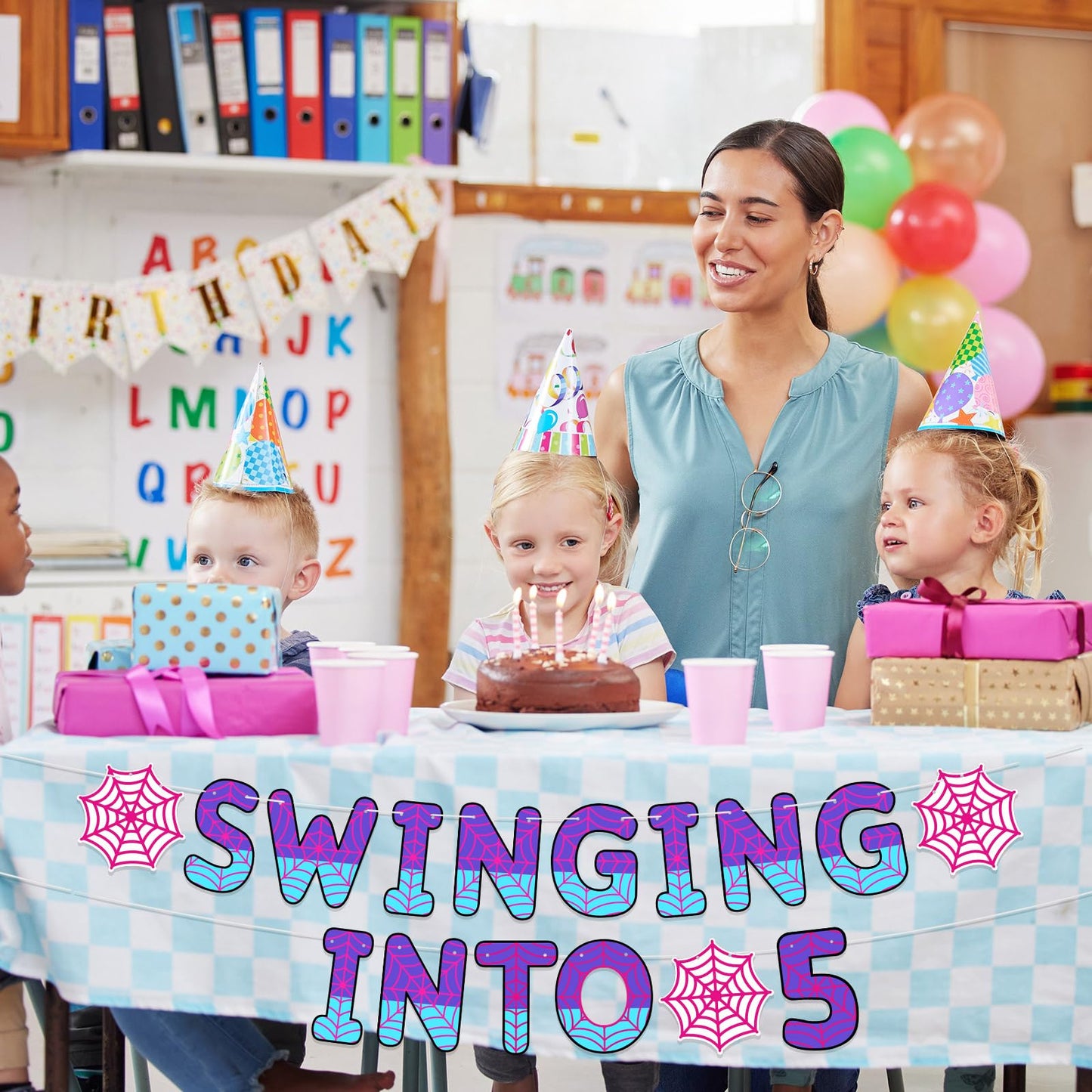 TaoBary Spider Theme 5th Birthday Banner – Pre-strung & Ready to Hang