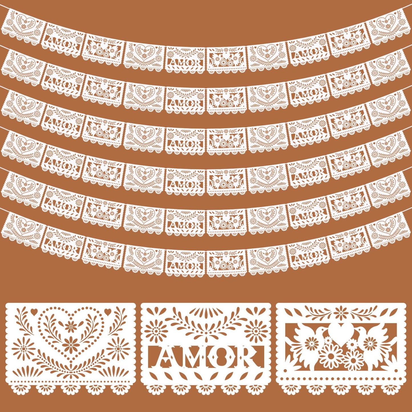 TaoBary 6 Pack White Papel Picado Banner — 118 in Mexican Wedding Decor