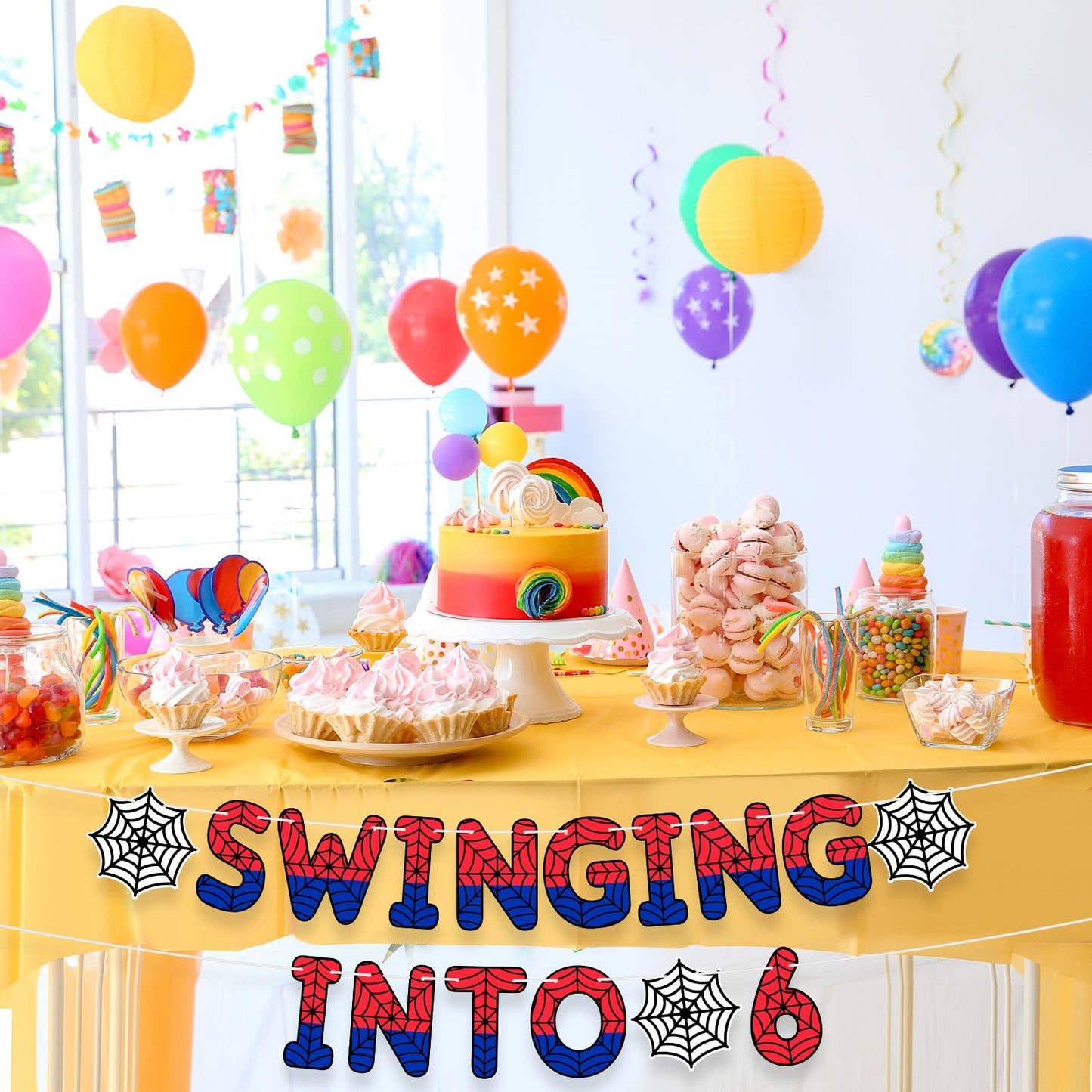 TaoBary Spider Theme 6th Birthday Banner – Pre-Strung, Ready-to-Hang Party Decorations for Kids