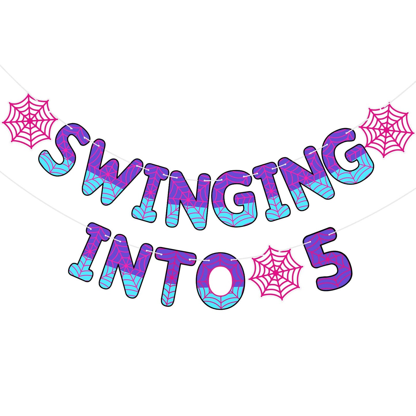 TaoBary Spider Theme 5th Birthday Banner – Pre-strung & Ready to Hang