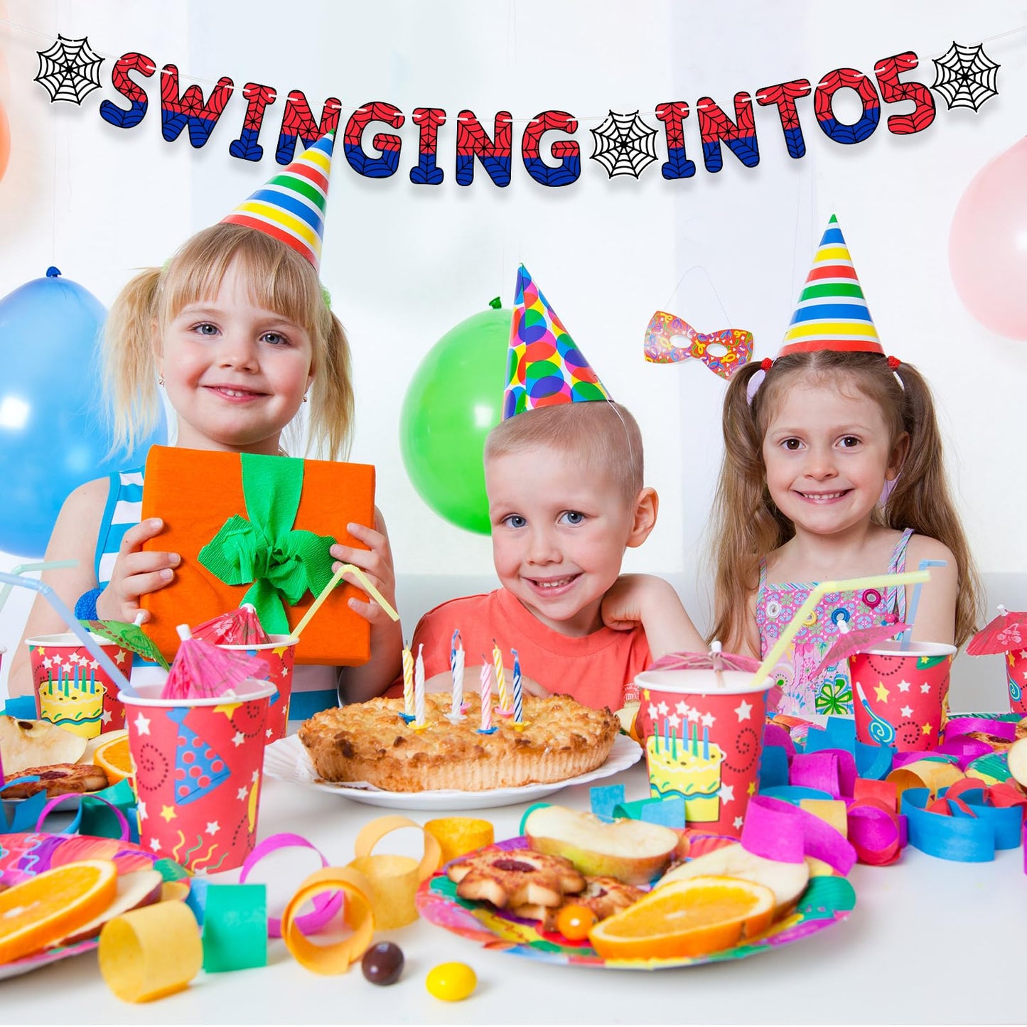 TaoBary Spider Theme 5th Birthday Banner – Pre-strung Party Decor for Kids
