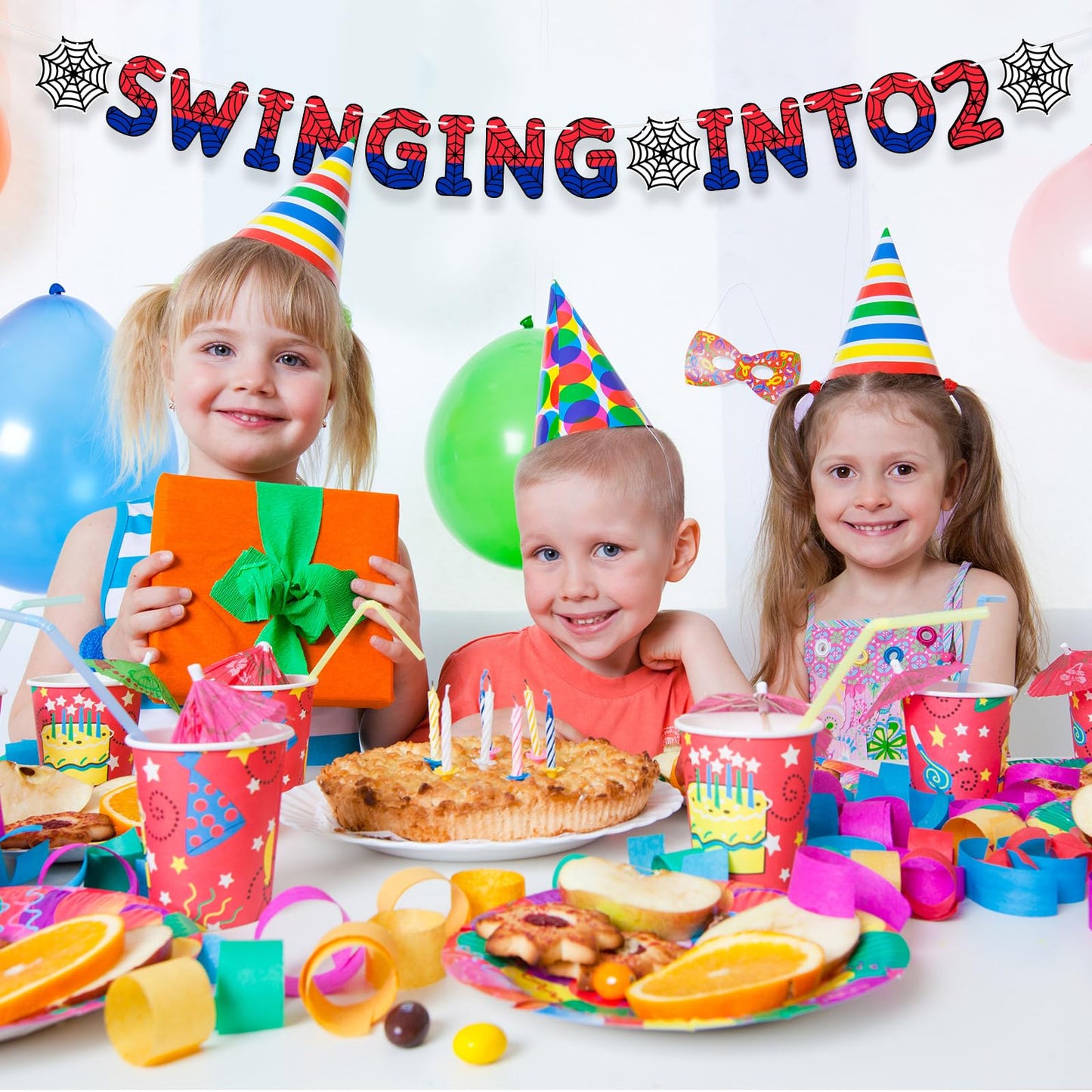 TaoBary Spider Theme 2nd Birthday Banner – Pre-strung Kids Party Decoration