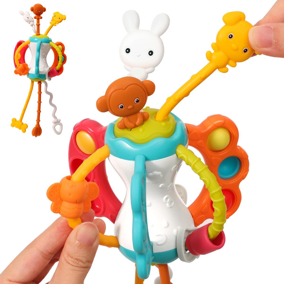 taotaotoys Toddler Airplane Travel Toy – Montessori Sensory Silicone Pull String for Babies 6-12 Months