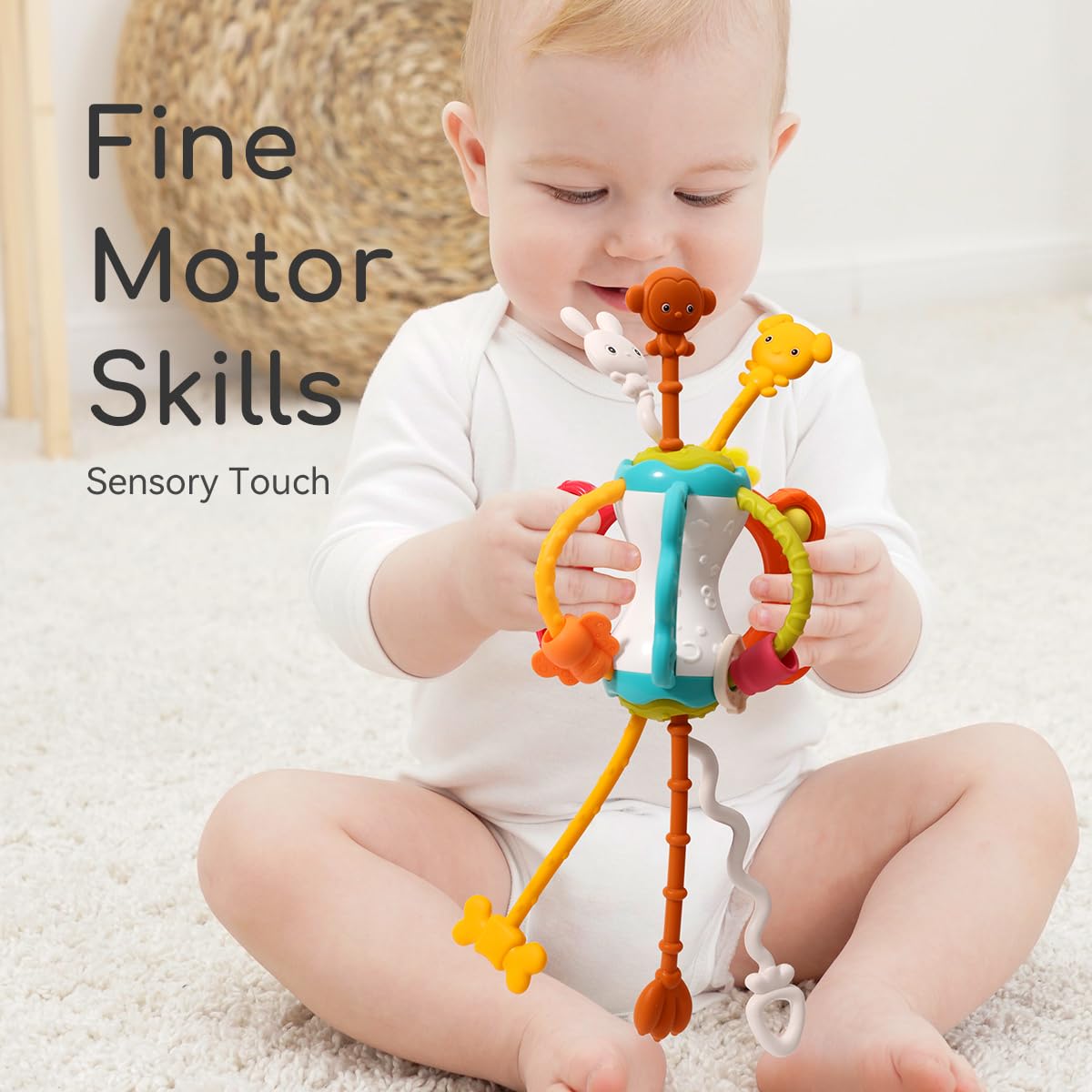 taotaotoys Toddler Airplane Travel Toy – Montessori Sensory Silicone Pull String for Babies 6-12 Months