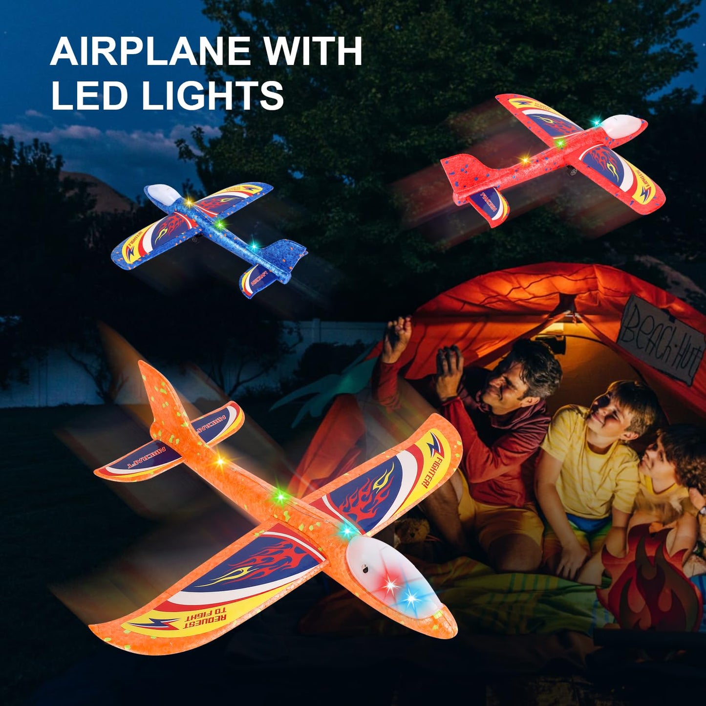 TAOTENDAR 3-Pack Airplane Launcher Toys – LED Foam Gliders with 2 Flight Modes for Outdoor Play