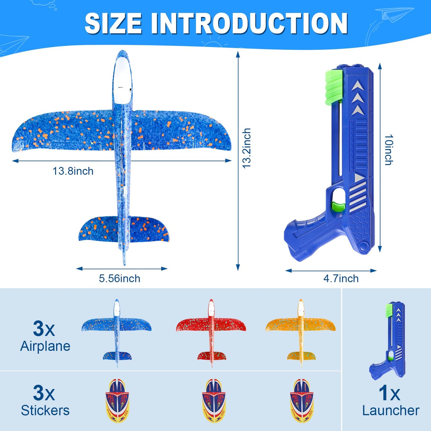 TAOTENDAR 3-Pack Airplane Launcher Toys – LED Foam Gliders with 2 Flight Modes for Outdoor Play