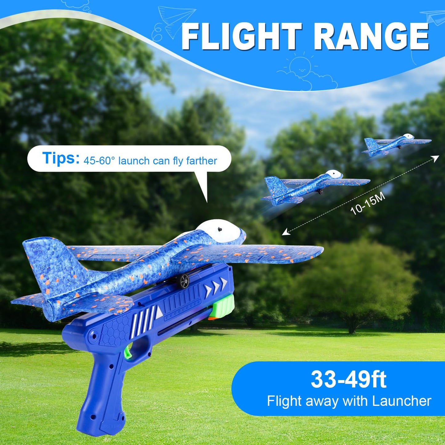 TAOTENDAR 3-Pack Airplane Launcher Toys – LED Foam Gliders with 2 Flight Modes for Outdoor Play