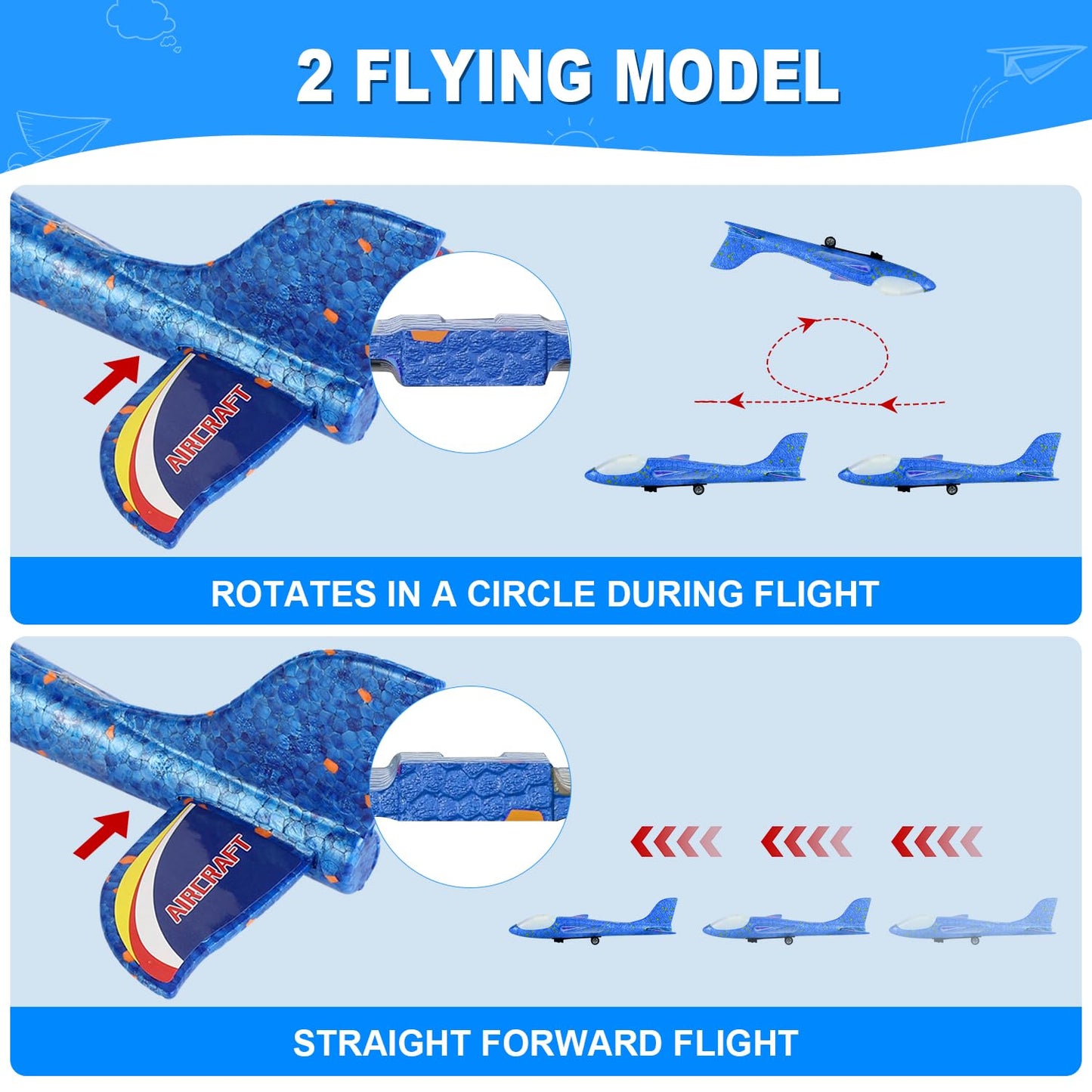 TAOTENDAR 3-Pack Airplane Launcher Toys – LED Foam Gliders with 2 Flight Modes for Outdoor Play