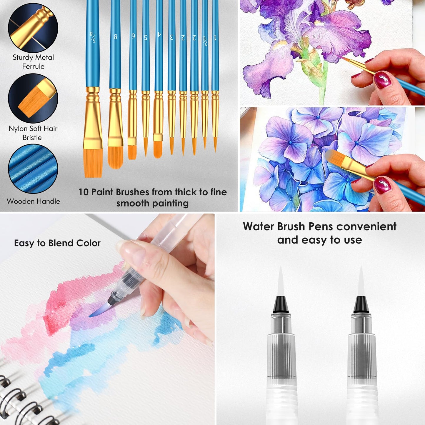 Taotree Watercolor Paint Set — 48 Colors with 10 Brushes, Pad, and Accessories