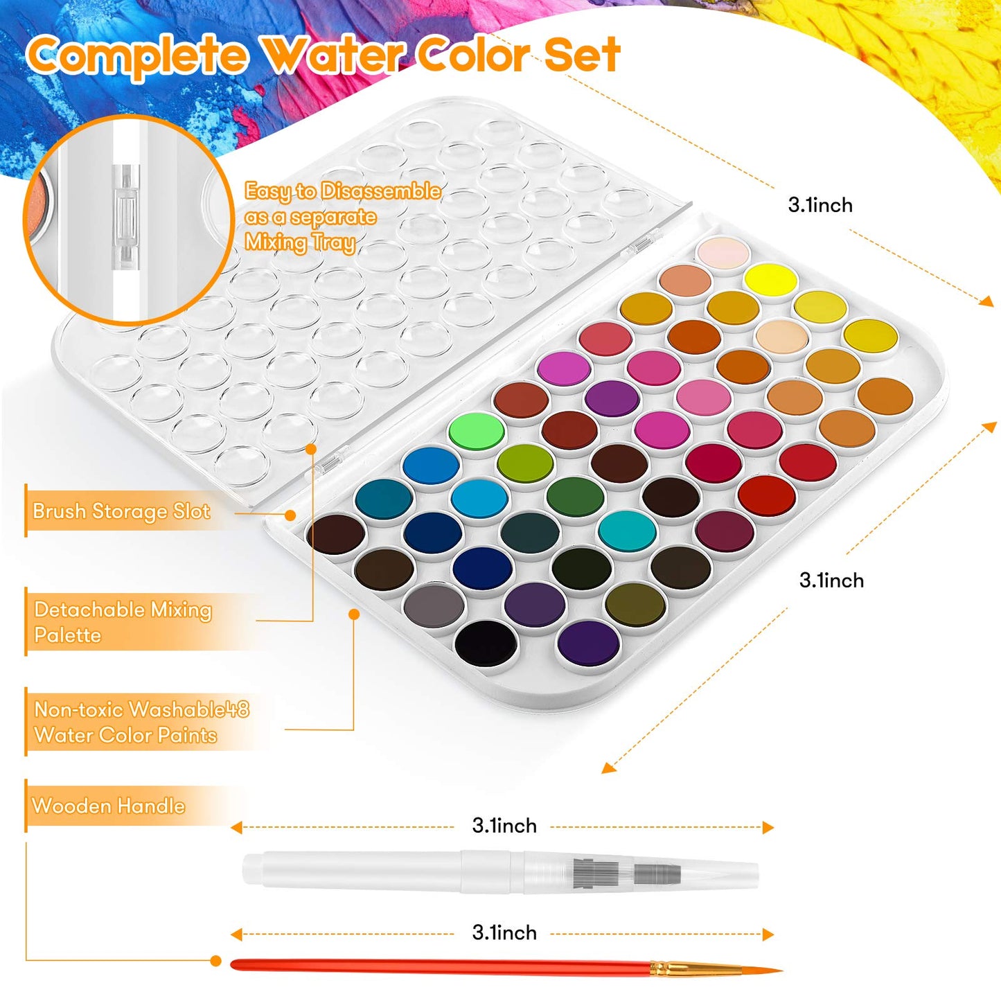 Taotree 48-Color Watercolor Paint Set – Vibrant Art Supplies for Kids & Adults