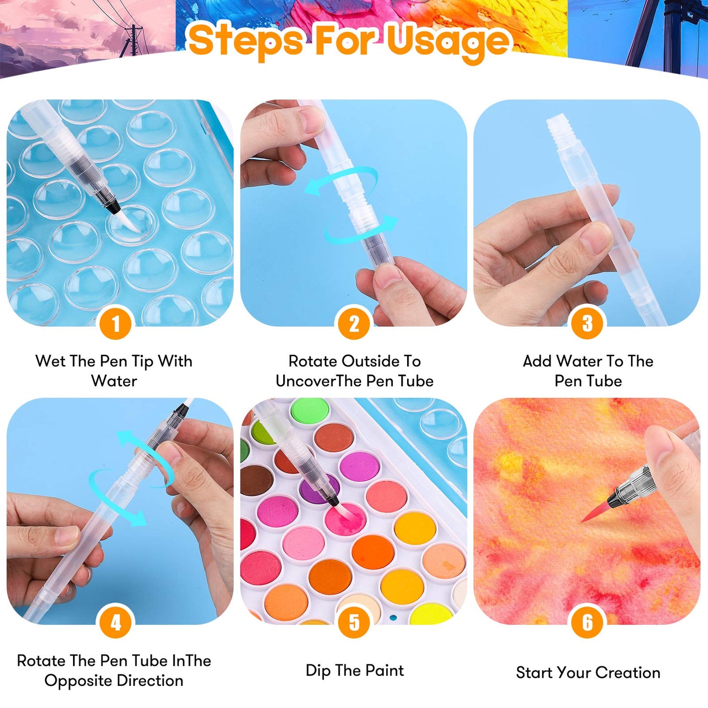 Taotree Watercolor Paint Set — 48 Colors with 10 Brushes, Pad, and Accessories