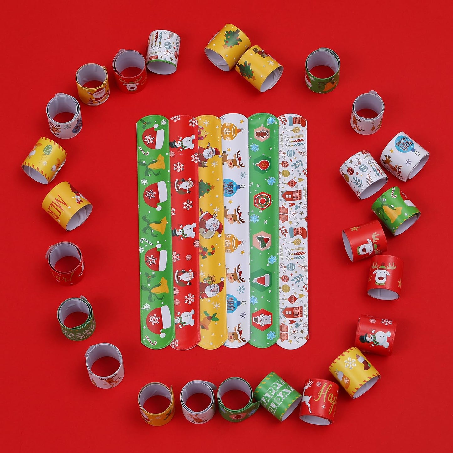 TAOVEN 48PCS Christmas Slap Bracelets – Festive Party Favors in 12 Styles