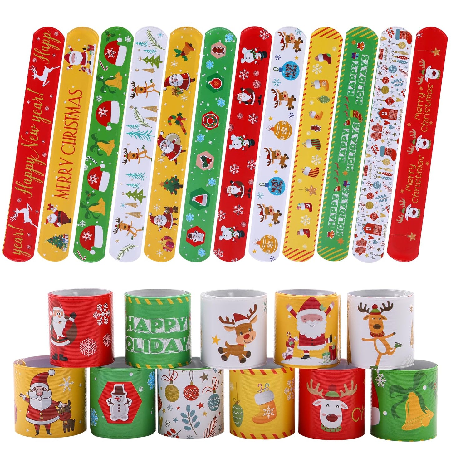 TAOVEN 48PCS Christmas Slap Bracelets – Festive Party Favors in 12 Styles