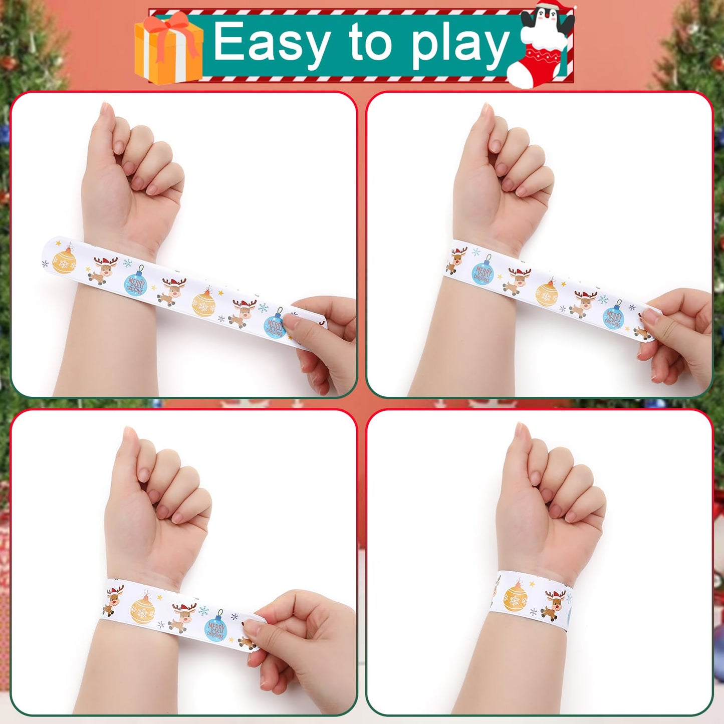 TAOVEN 48PCS Christmas Slap Bracelets – Festive Party Favors in 12 Styles