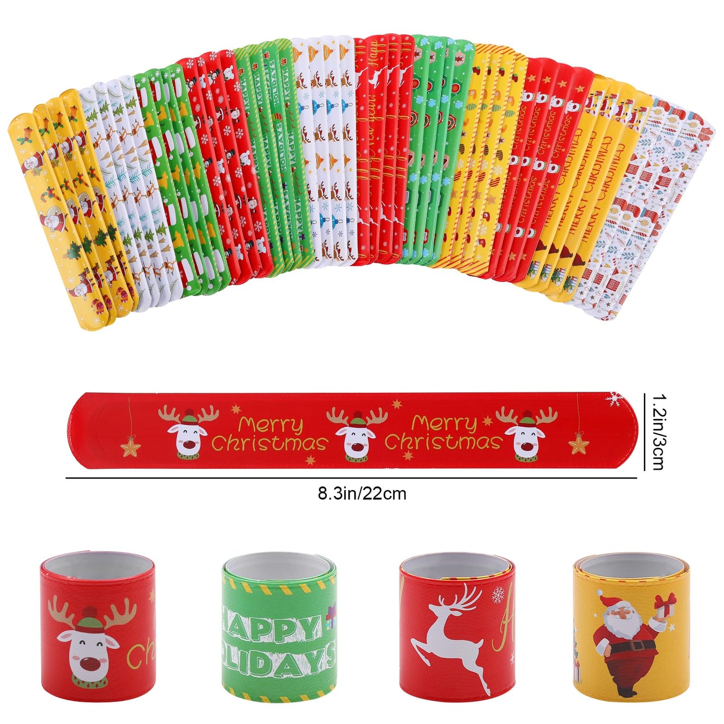 TAOVEN 48PCS Christmas Slap Bracelets – Festive Party Favors in 12 Styles