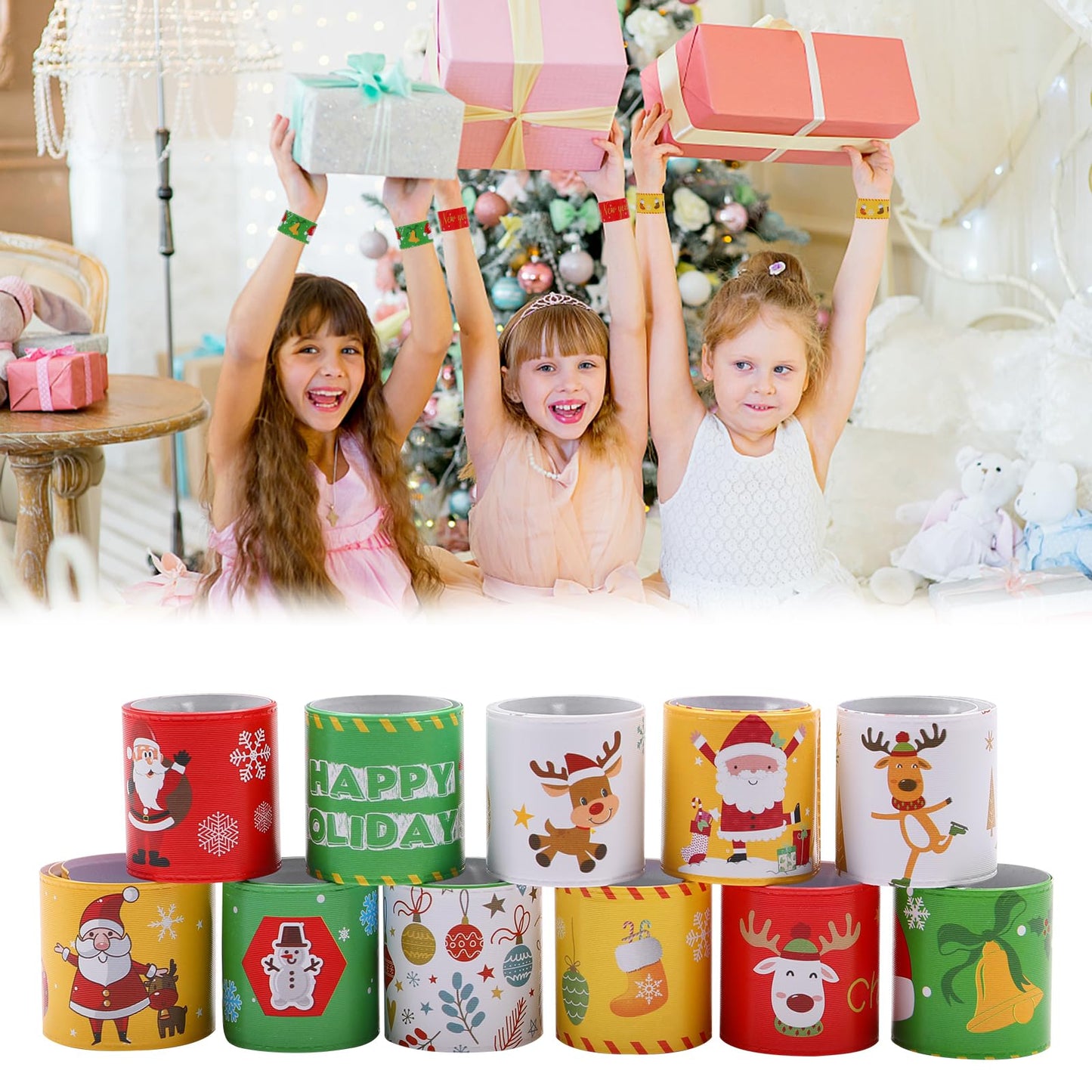 TAOVEN 48PCS Christmas Slap Bracelets – Festive Party Favors in 12 Styles