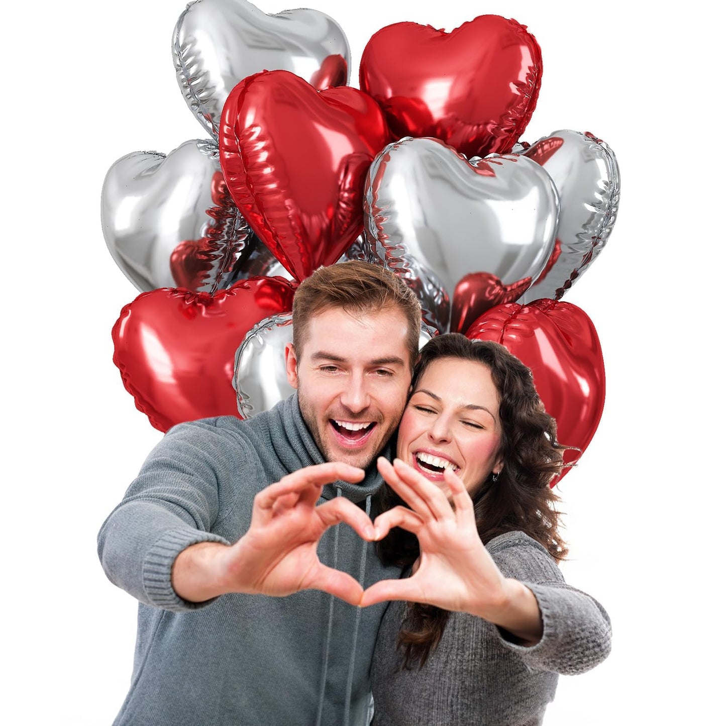TAOYE Red & Silver Heart Balloons – 18 Inch Foil Hearts, Pack of 10