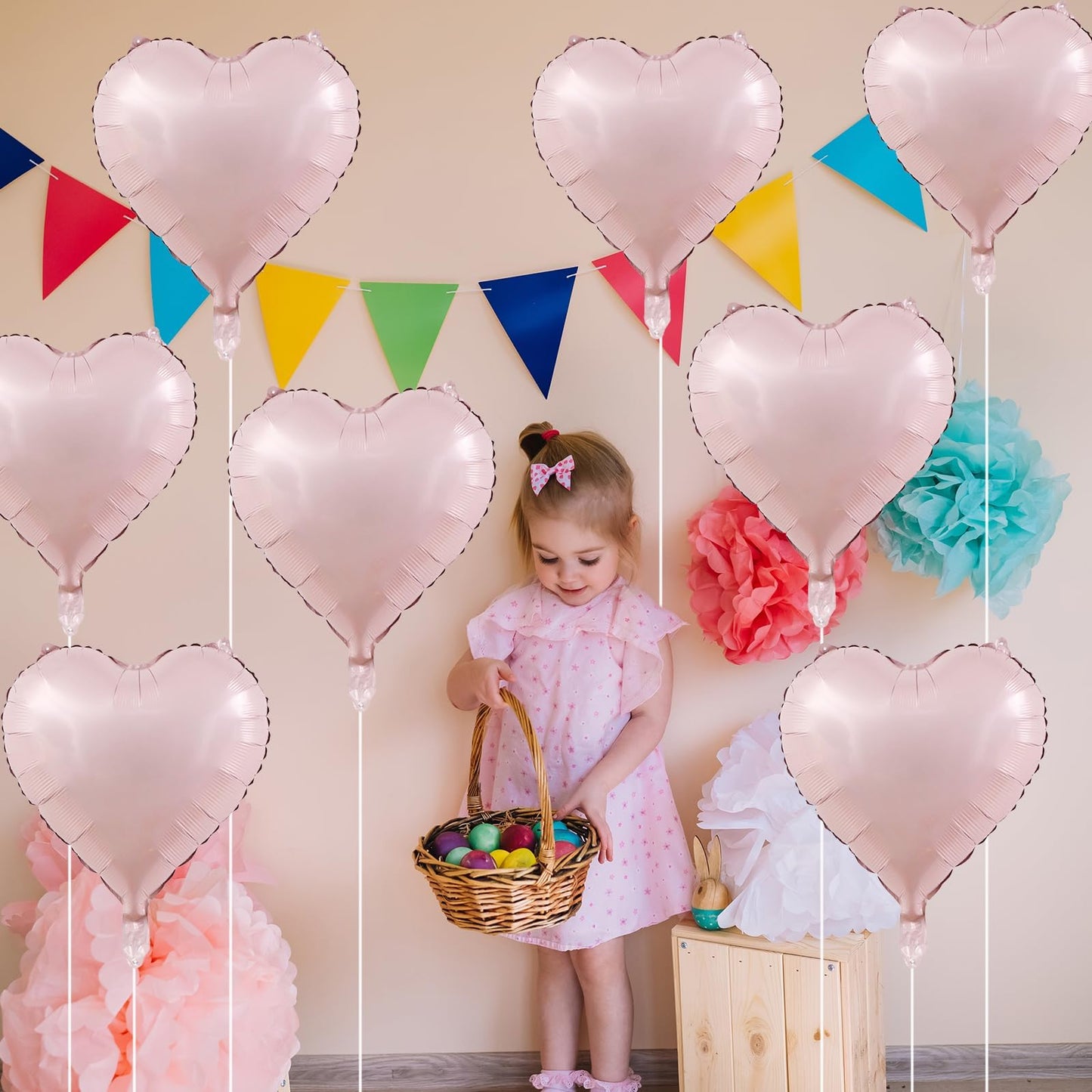TAOYE Baby Pink Heart Balloons 18-Inch 12-Pack Pearl Mylar Hearts – Birthday, Wedding, Baby Shower