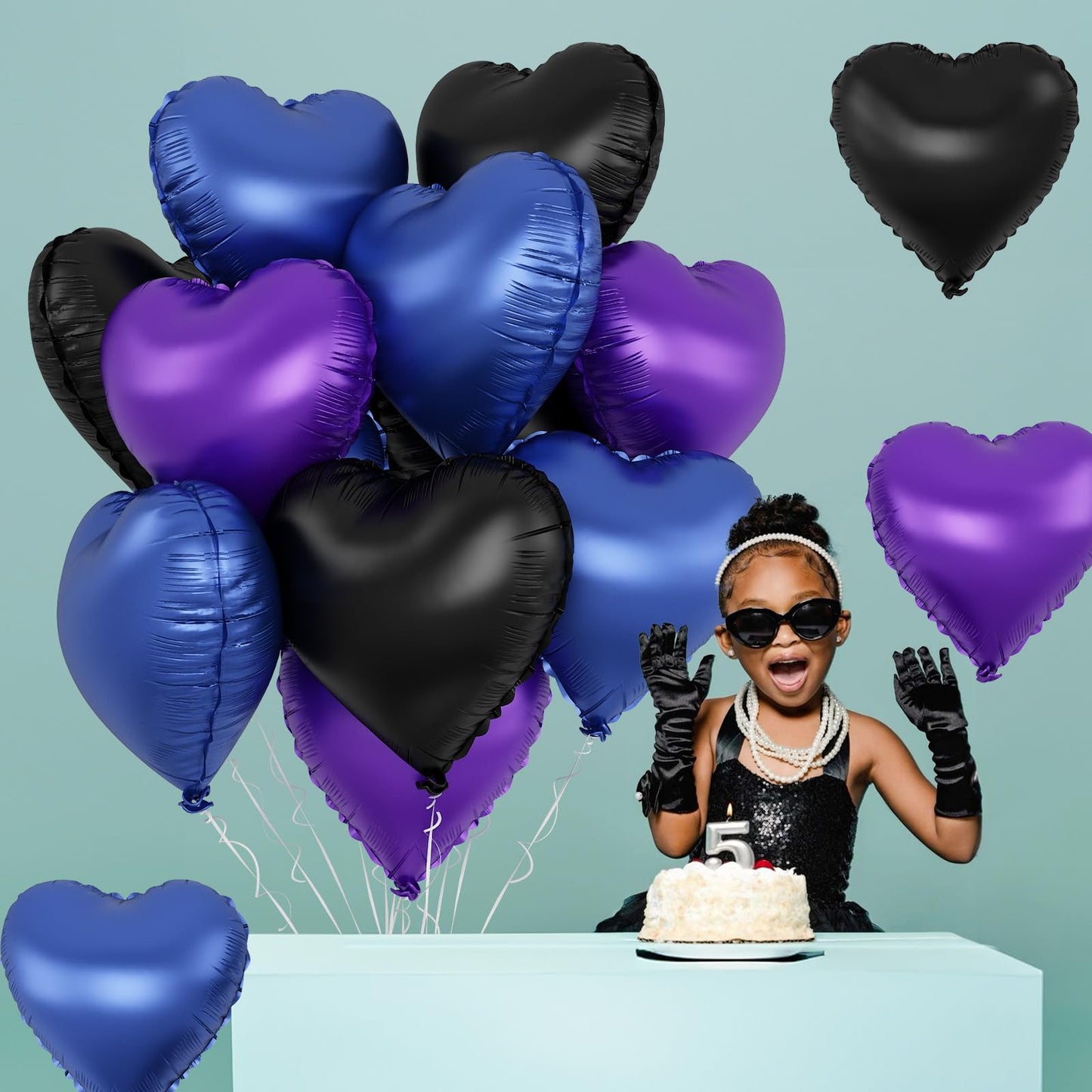 TAOYE 12-Pack 18-Inch Blue Purple Black Heart Foil Balloons - Party Decorations