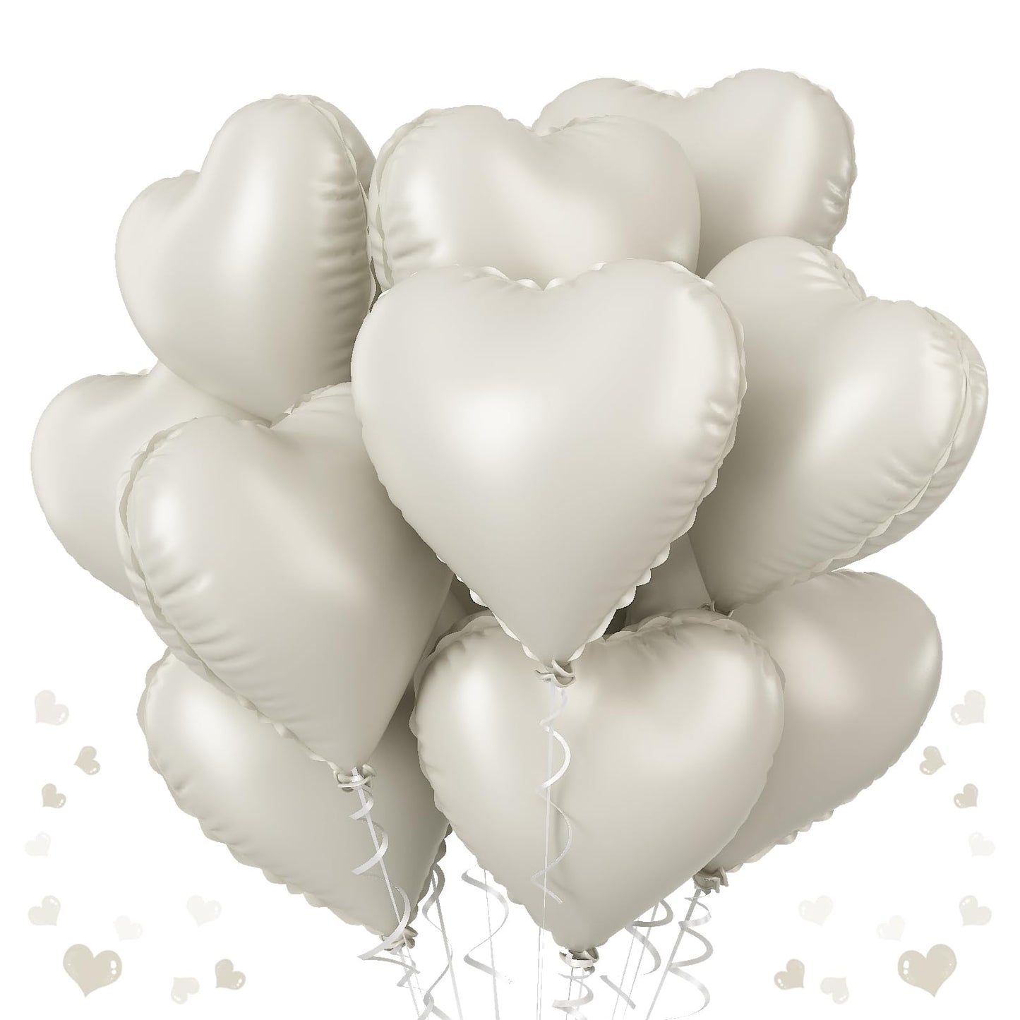 TAOYE Cream Heart Balloons – 18in Beige Heart Foil Balloons, 12 Pack for Boho Weddings & Celebrations