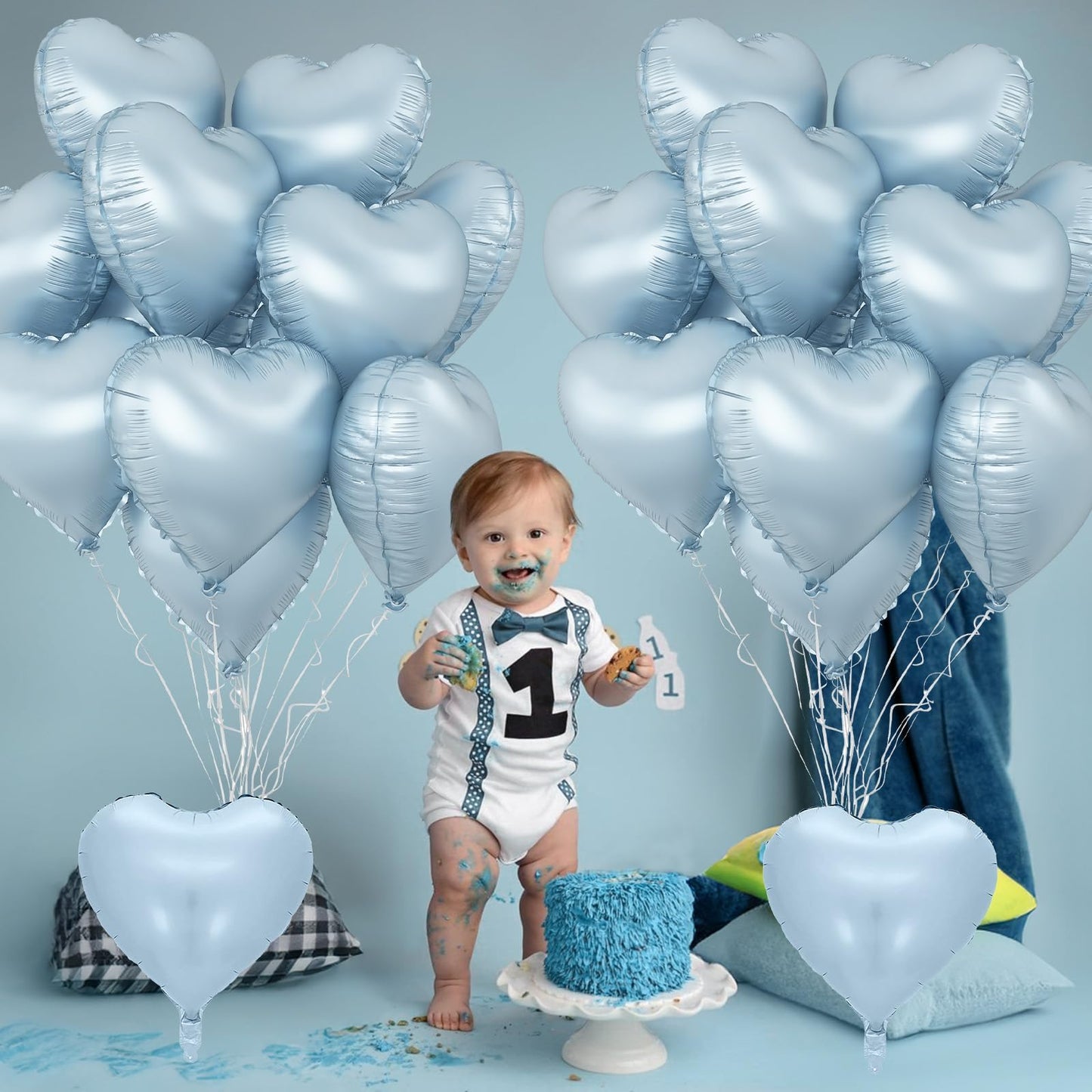 TAOYE Baby Blue Heart Foil Balloons – 18in 10-Pack for Birthday, Baby Shower & More